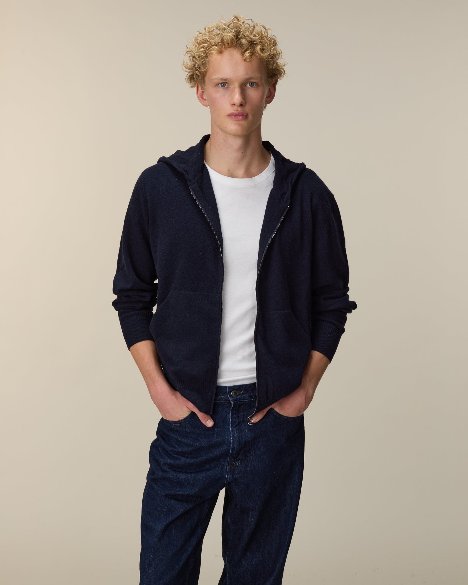 Hoodie cachemire léger Marine foncé homme