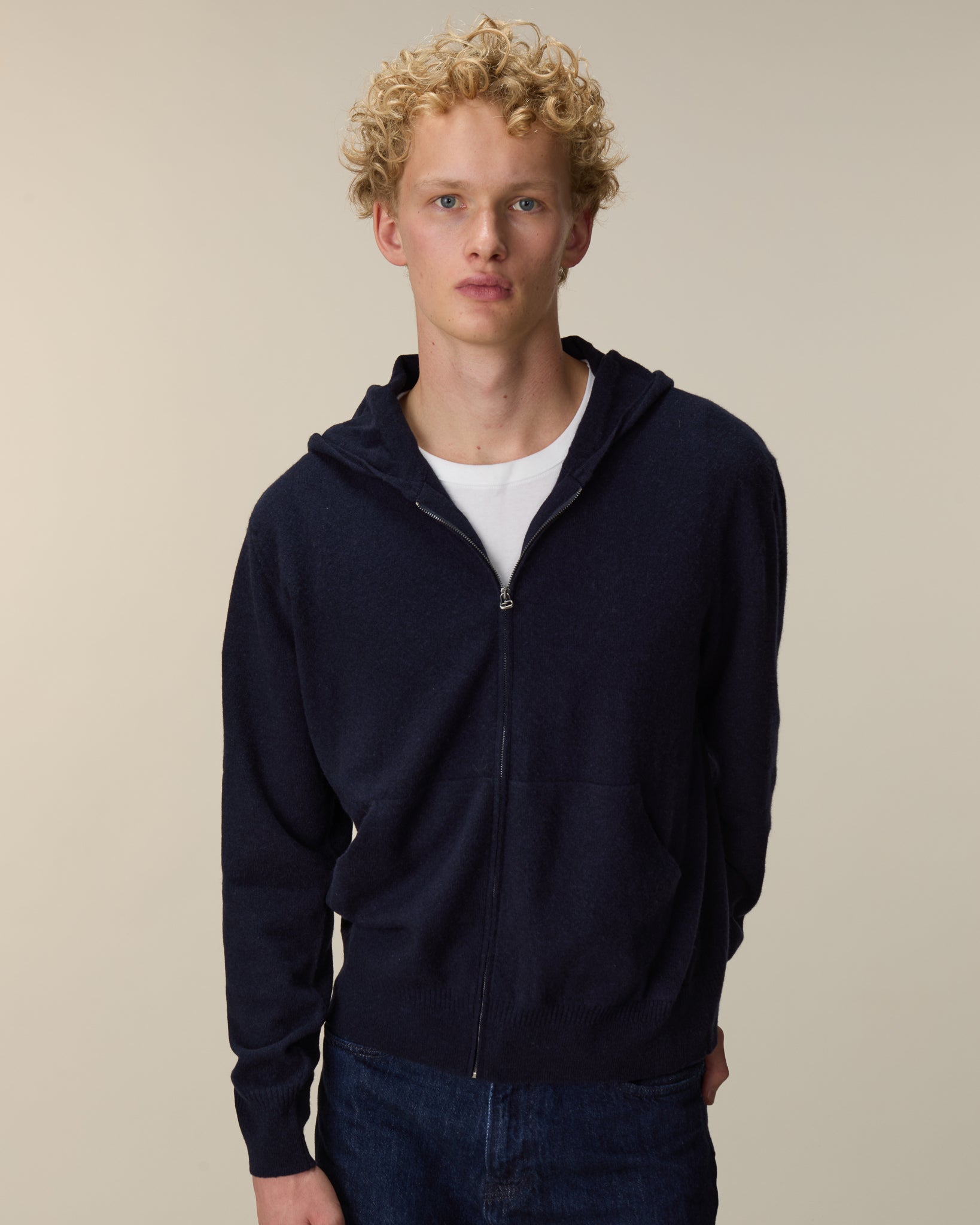 Hoodie cachemire léger Marine foncé homme