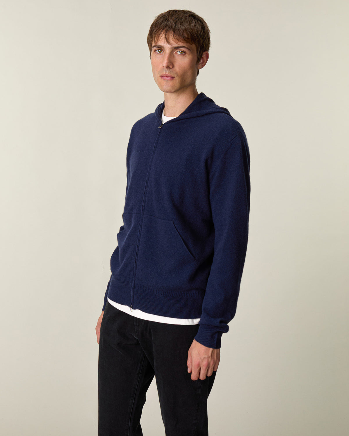 Hoodie cachemire léger Marine foncé homme