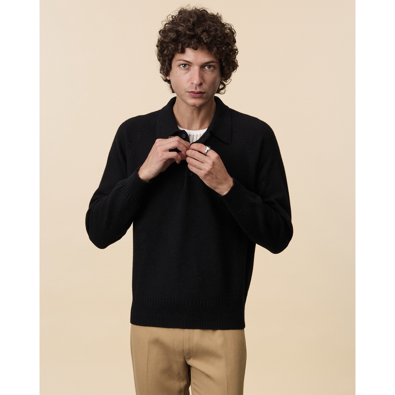 Men's black cashmere polo