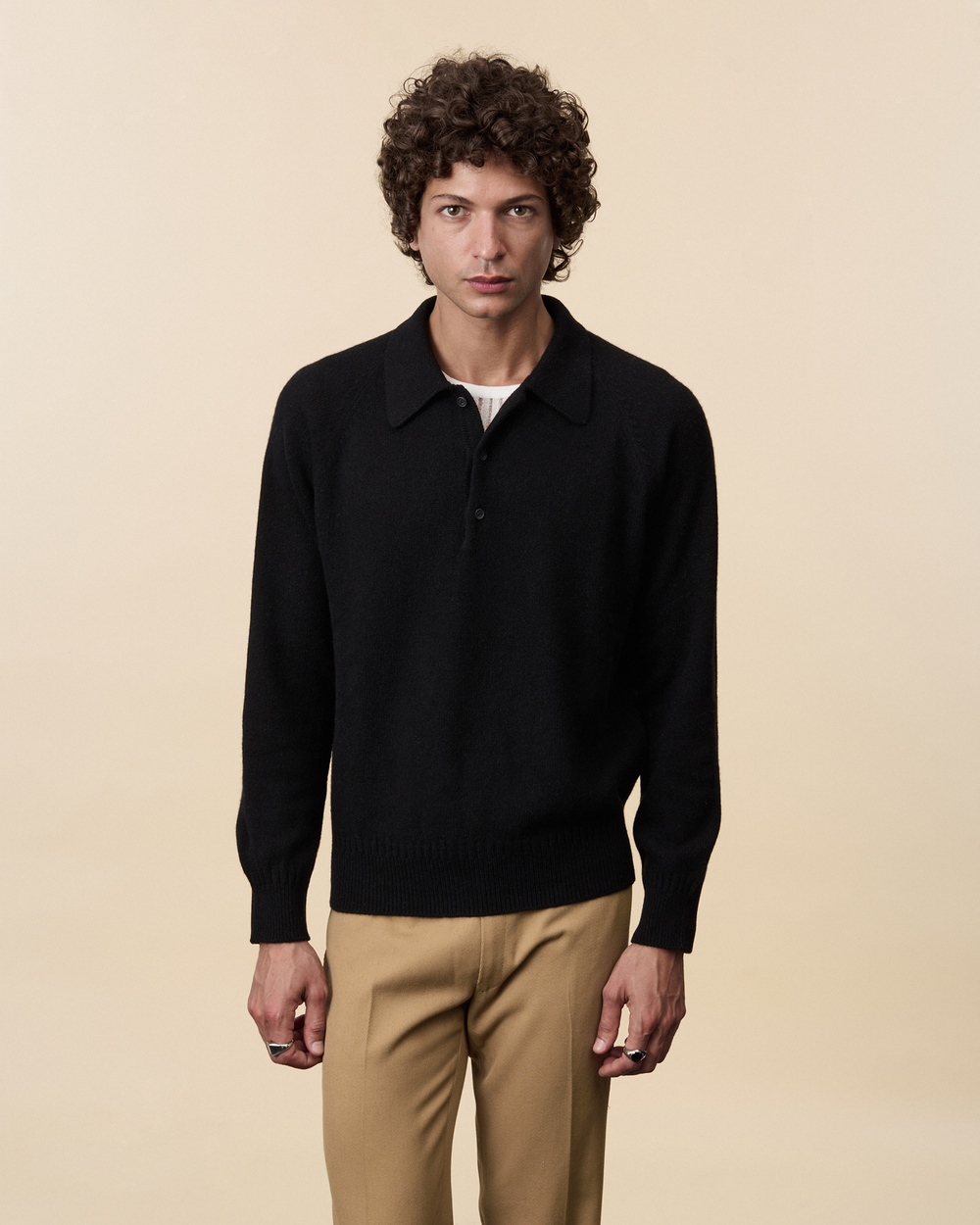 Men's black cashmere polo