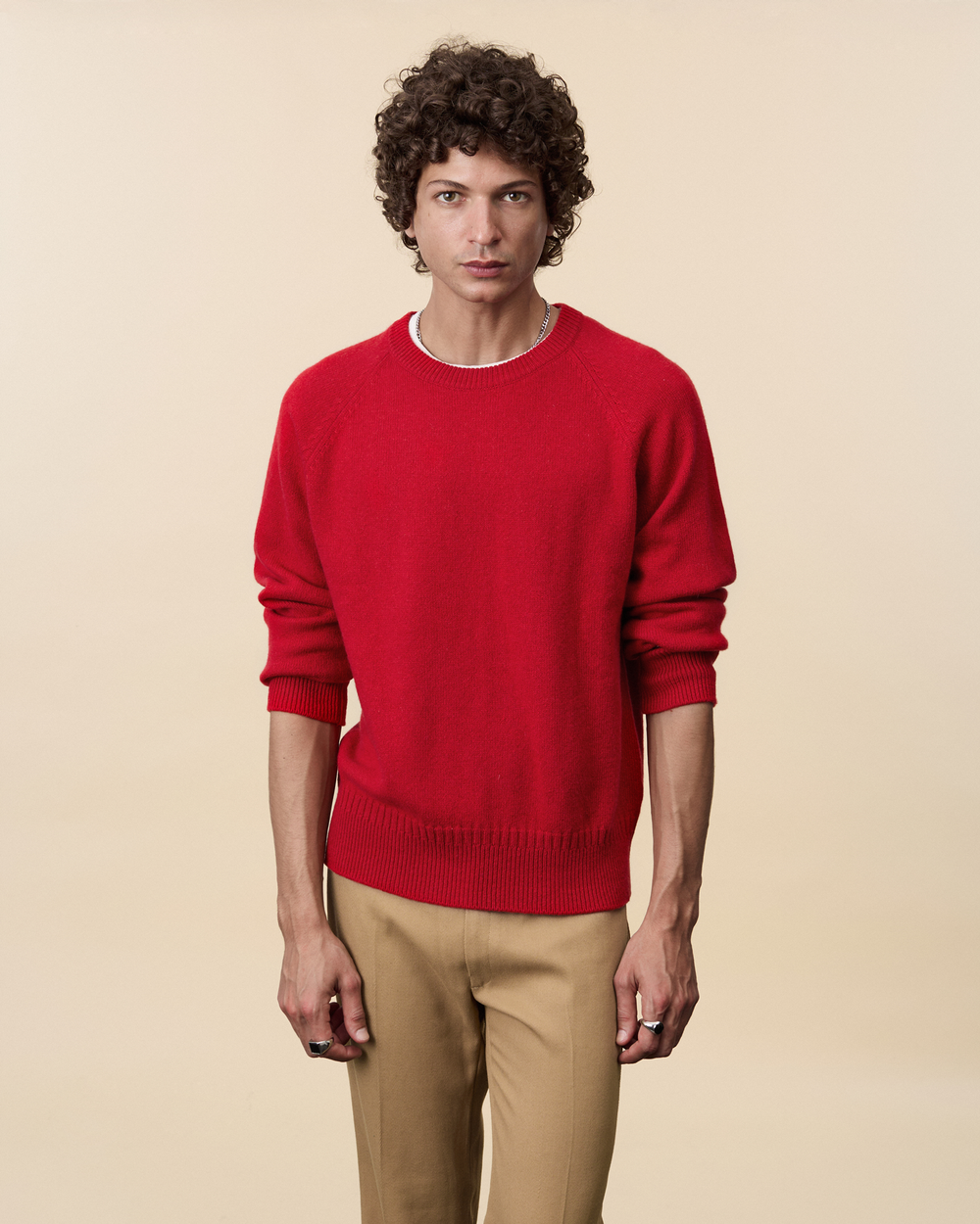 Pull col rond en cachemire Rouge Homme