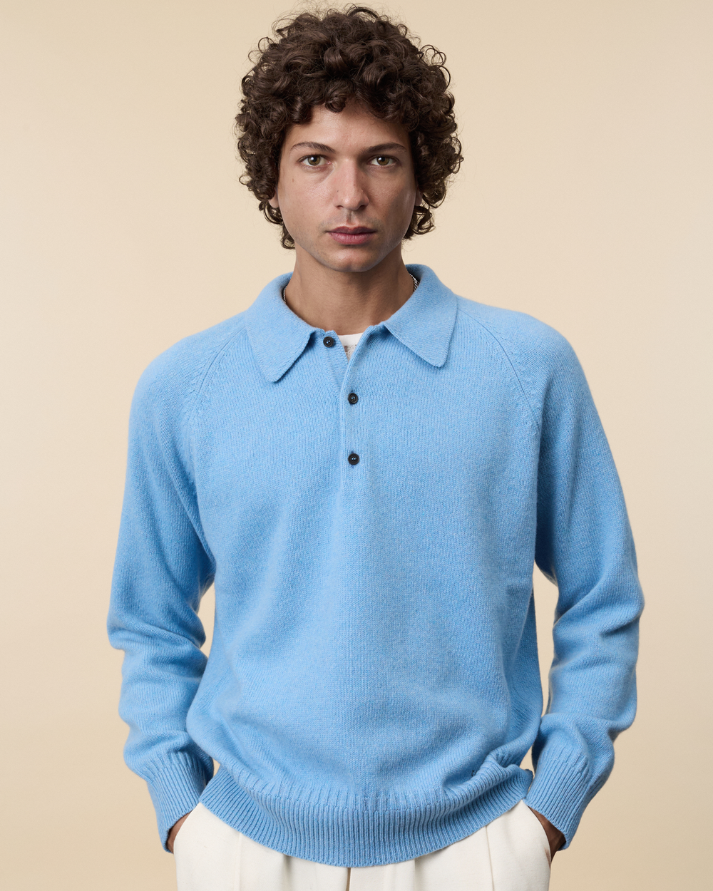 Men's cashmere polo in Nina's blue