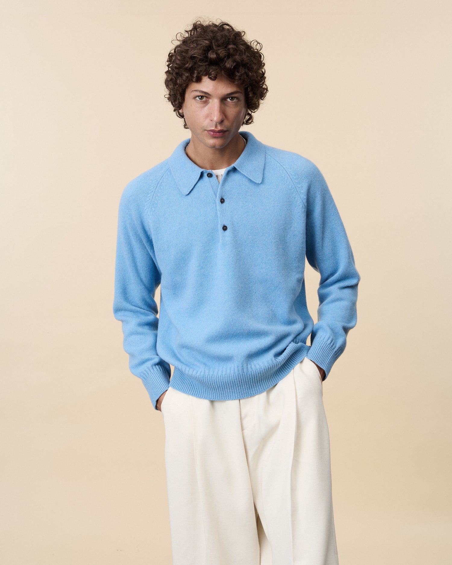 Men's cashmere polo in Nina's blue