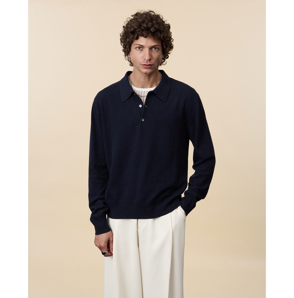 Polo cachemire léger Marine foncé homme