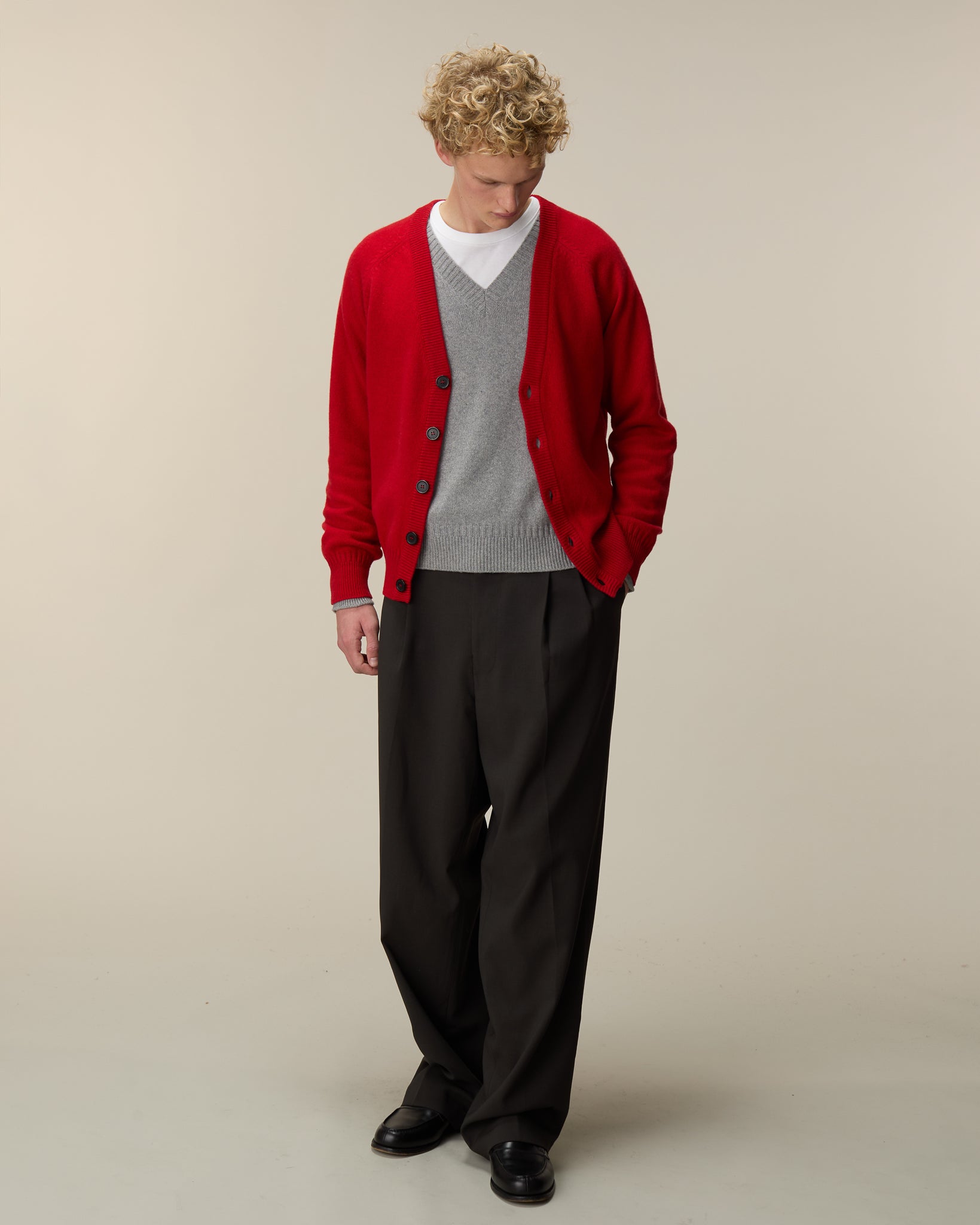 Men's Red Cashmere Cardigan