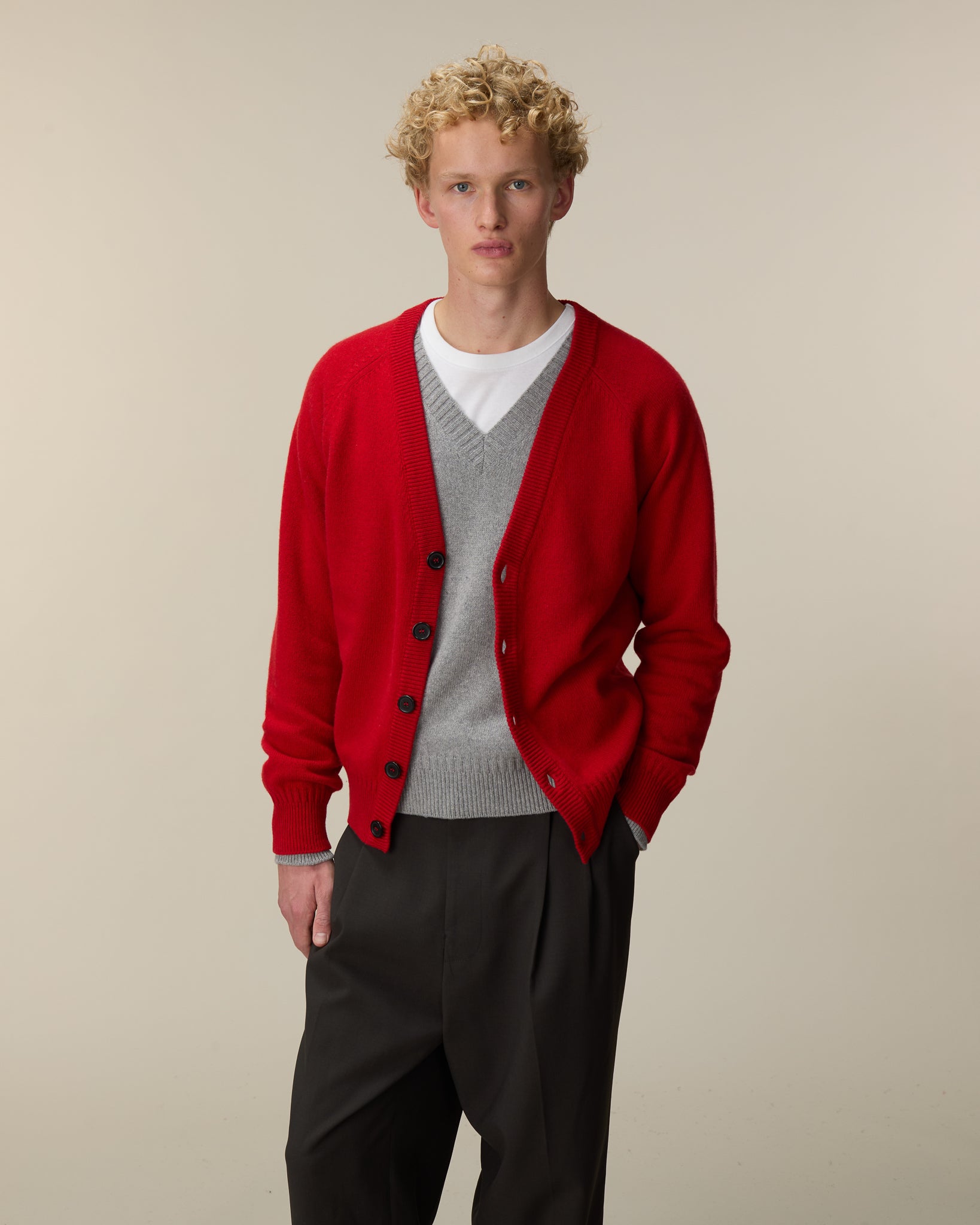 Men's Red Cashmere Cardigan