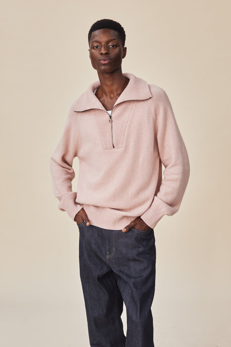 Men's pink cashmere zip collar