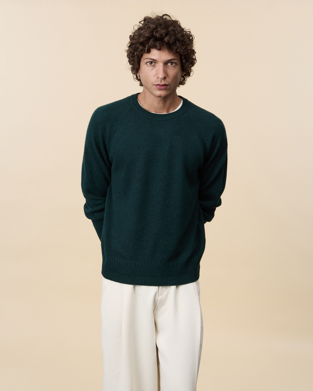 Pull col rond en cachemire Vert Homme