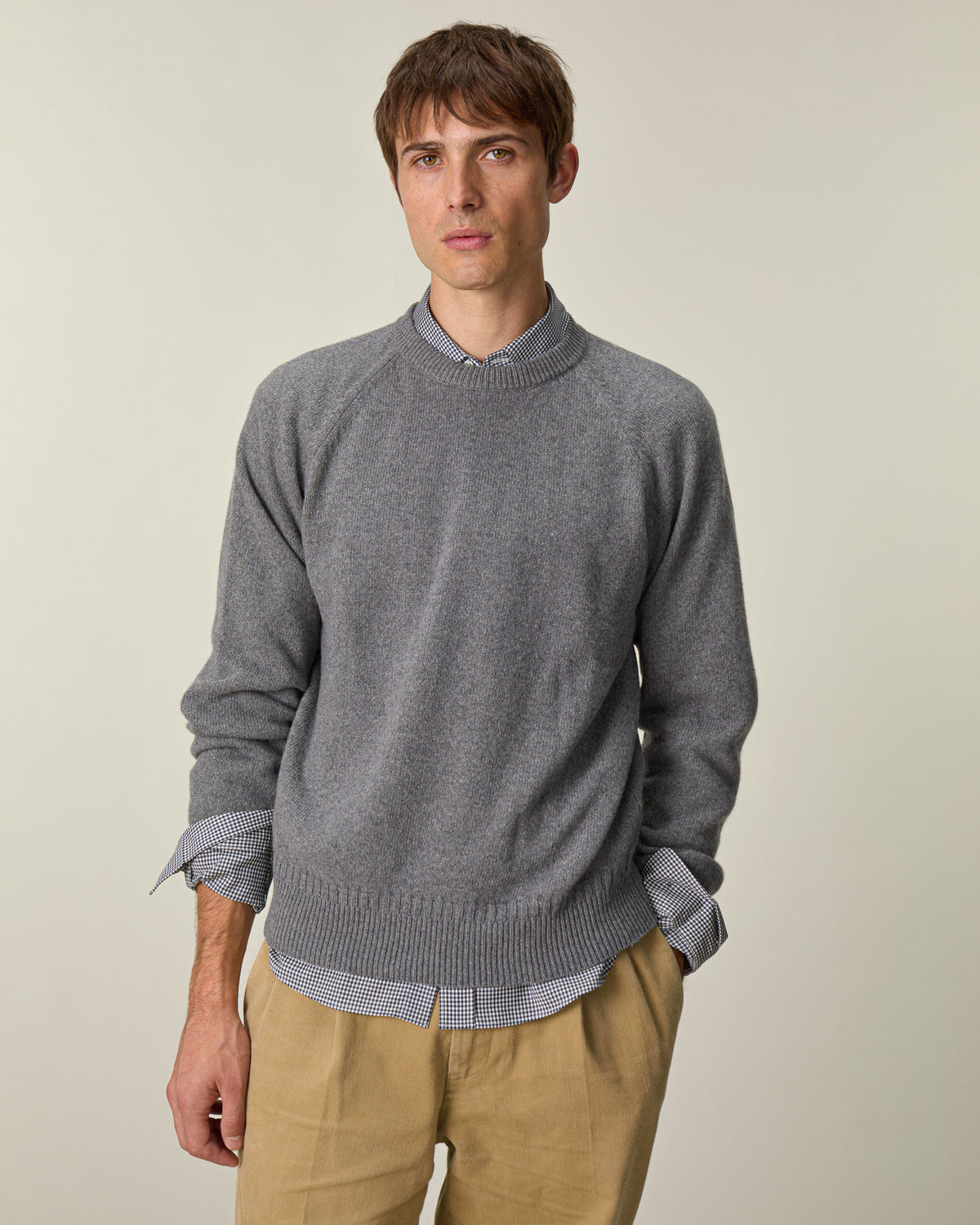 Pull col rond en cachemire Gris Homme