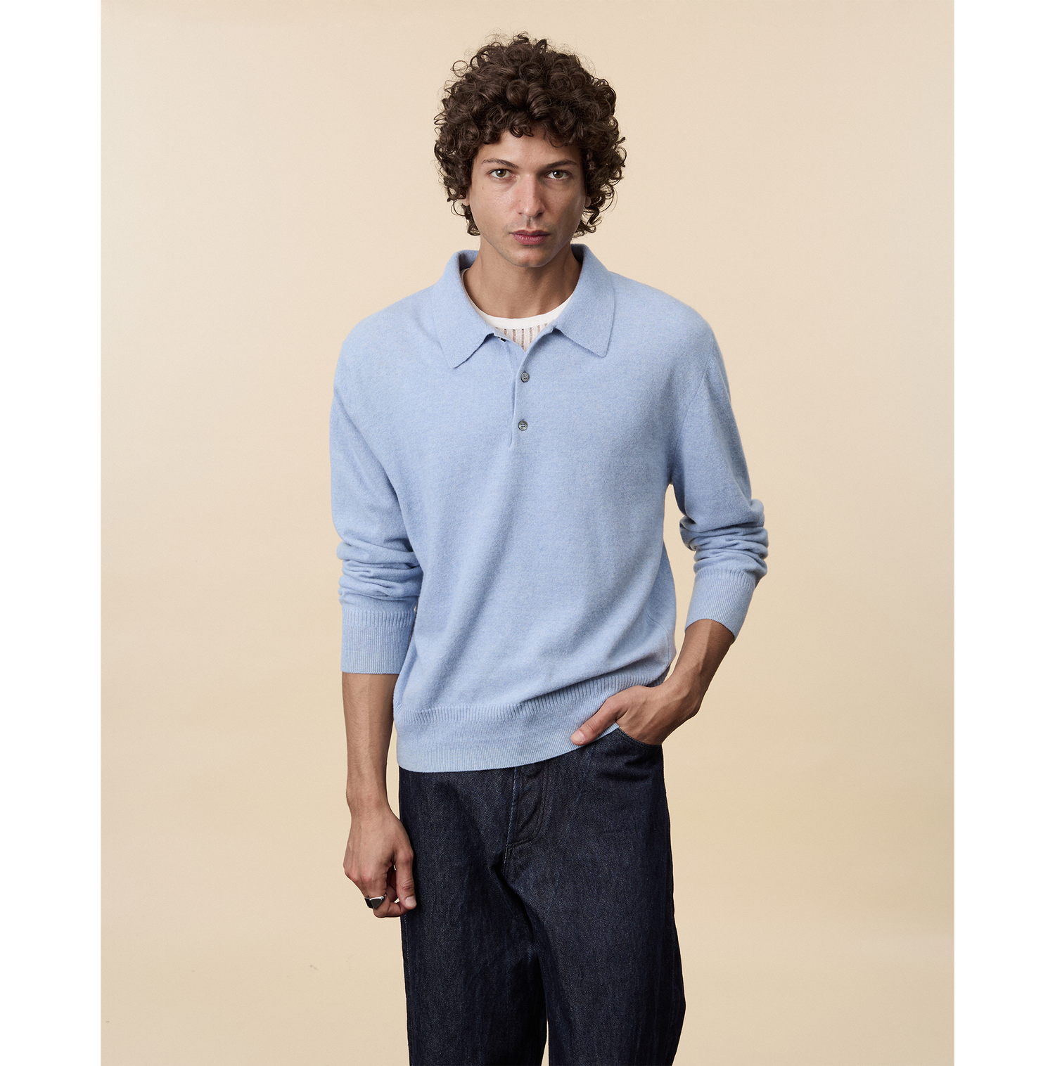 Men's light cashmere polo shirt Sky blue