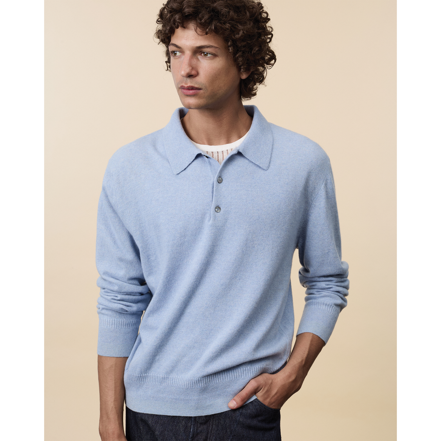 Men's light cashmere polo shirt Sky blue