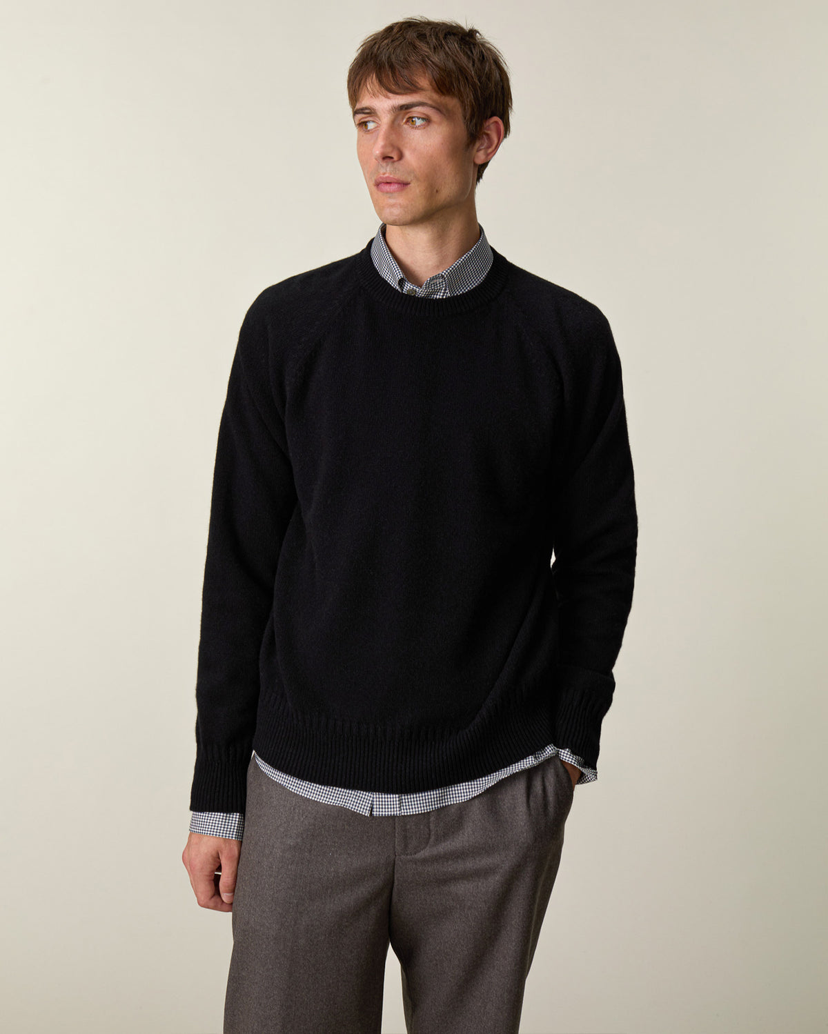 Pull col rond en cachemire Noir Homme