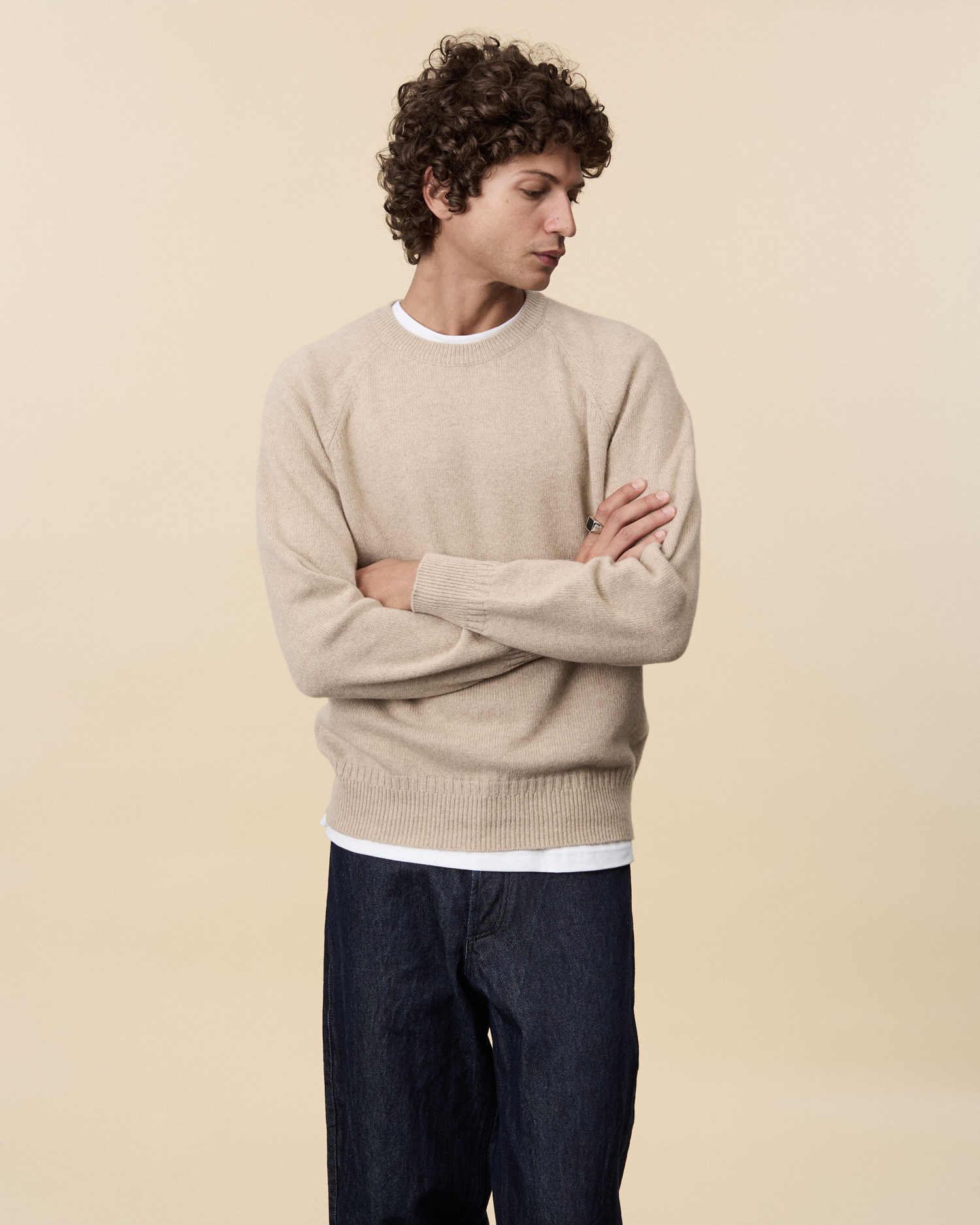 Men's Sand cashmere crewneck