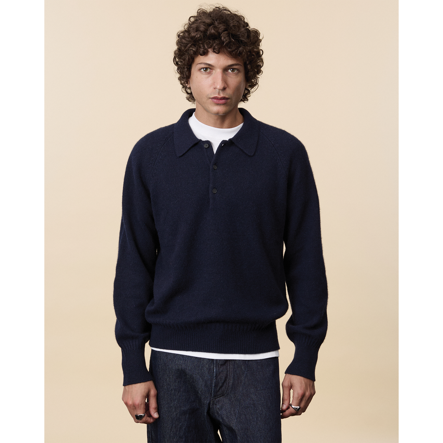 Polo en cachemire Marine foncé Homme