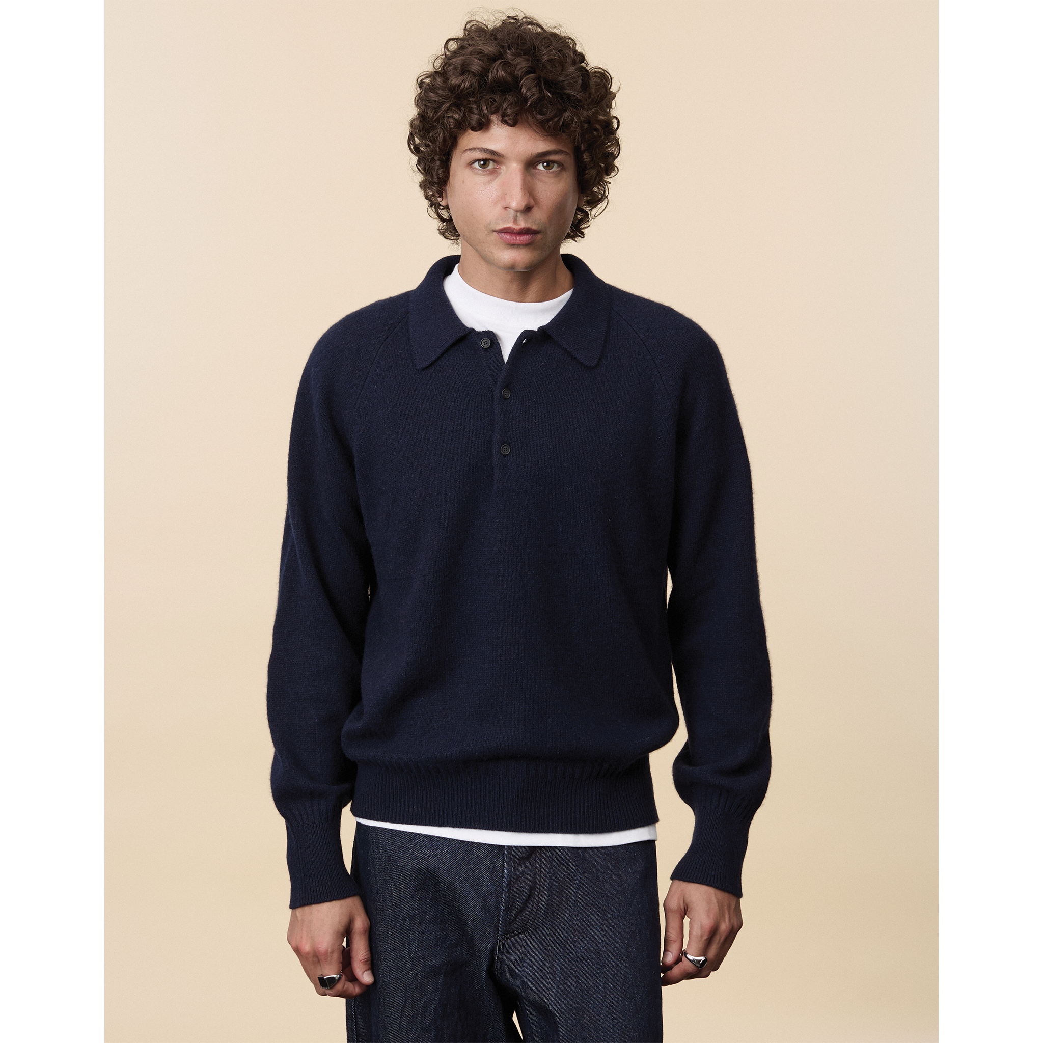 Polo en cachemire Marine foncé Homme