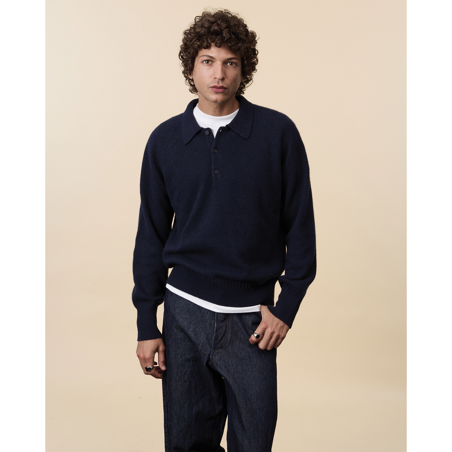 Polo en cachemire Marine foncé Homme