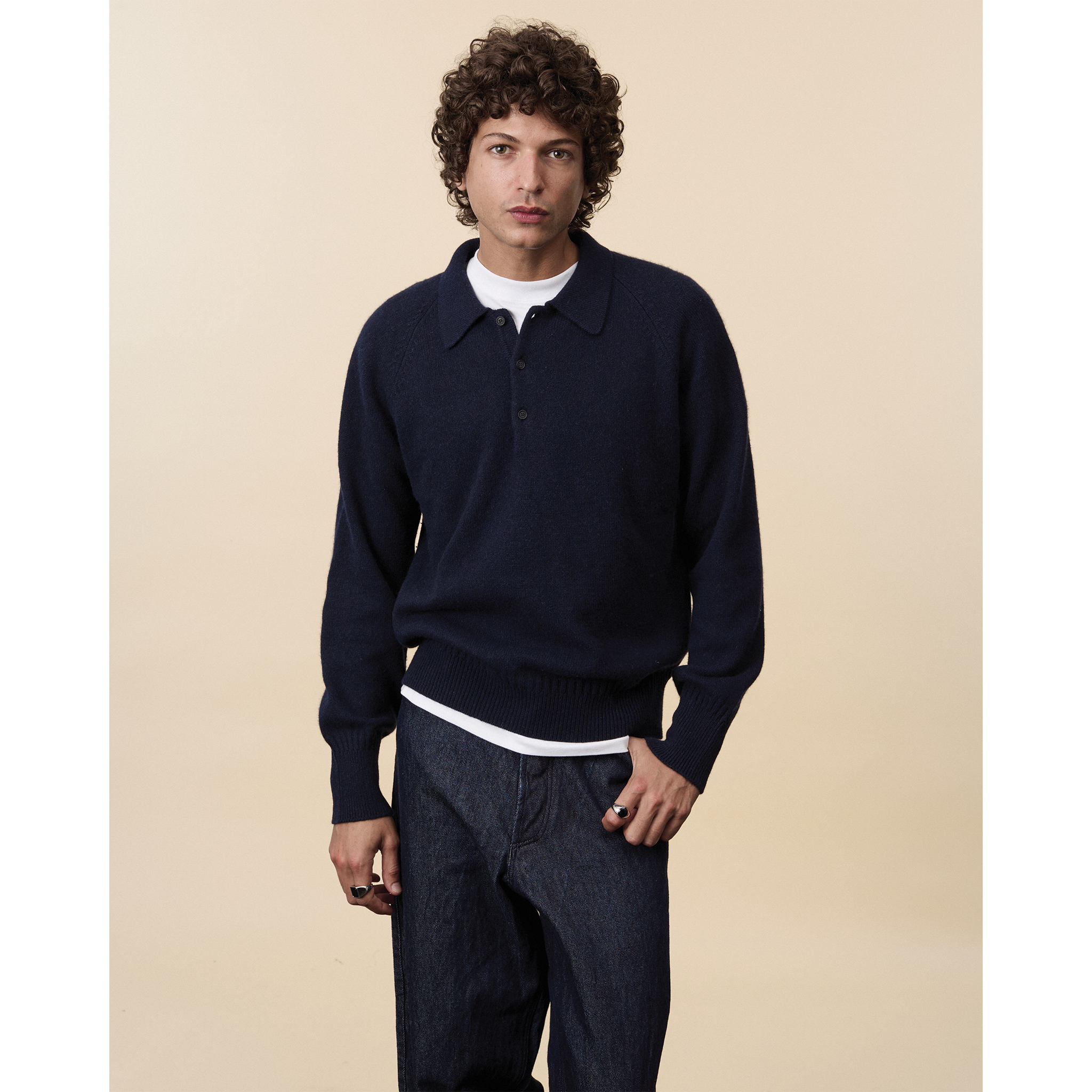 Polo en cachemire Marine foncé Homme