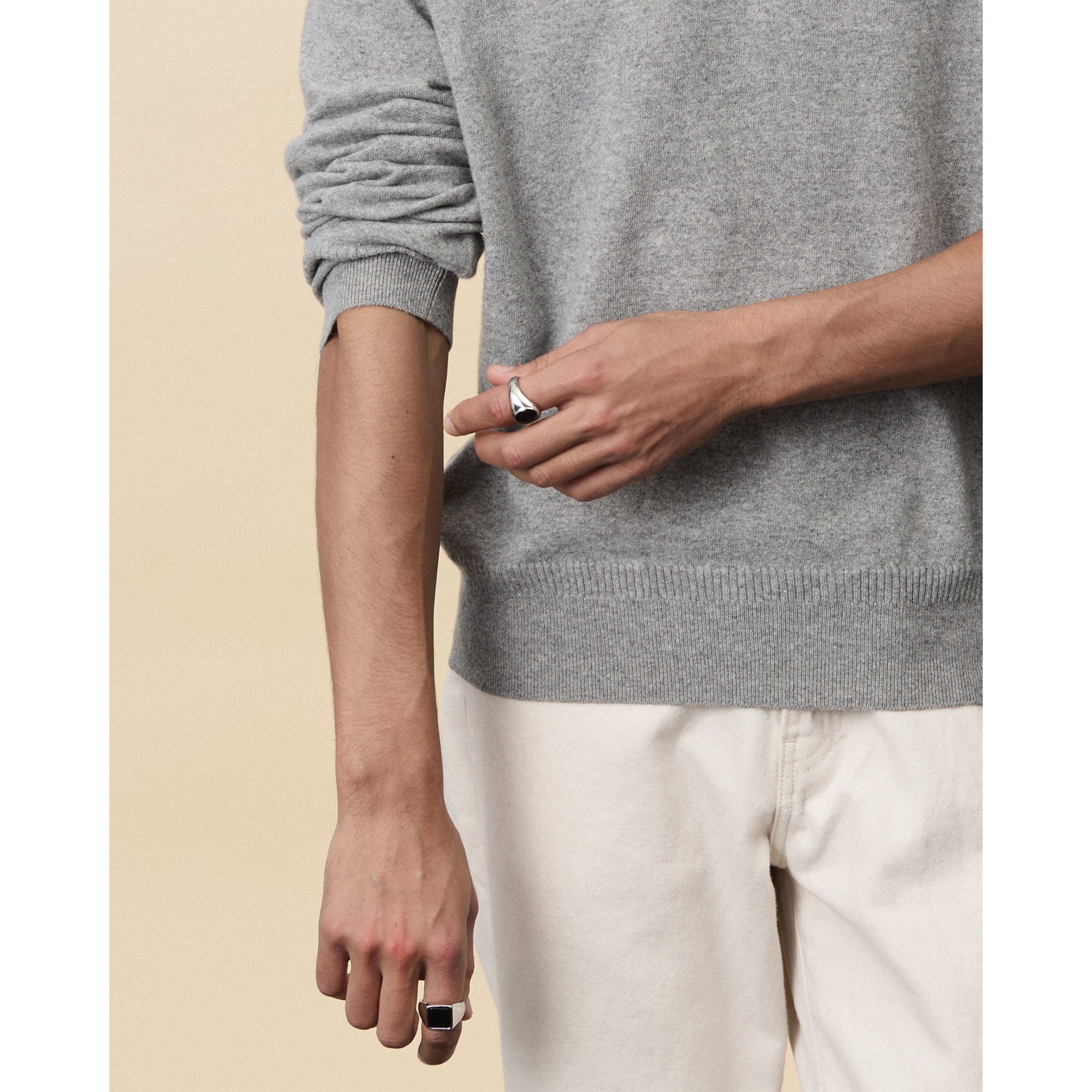 Pull col rond cachemire léger Gris clair homme