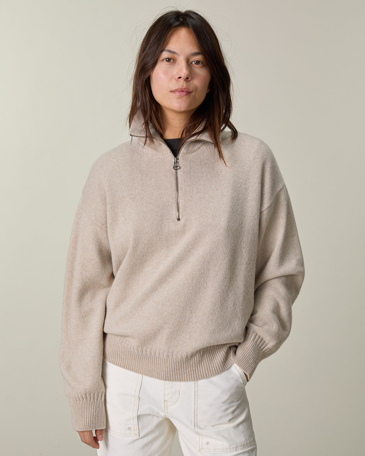 Oversized Zip Sweater Sand Women