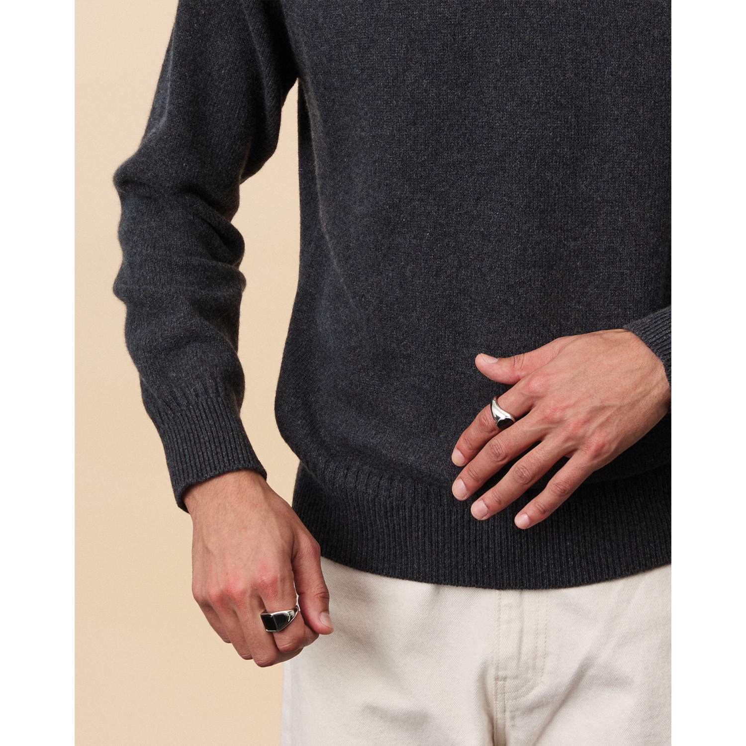 Pull col rond en cachemire Gris foncé Homme