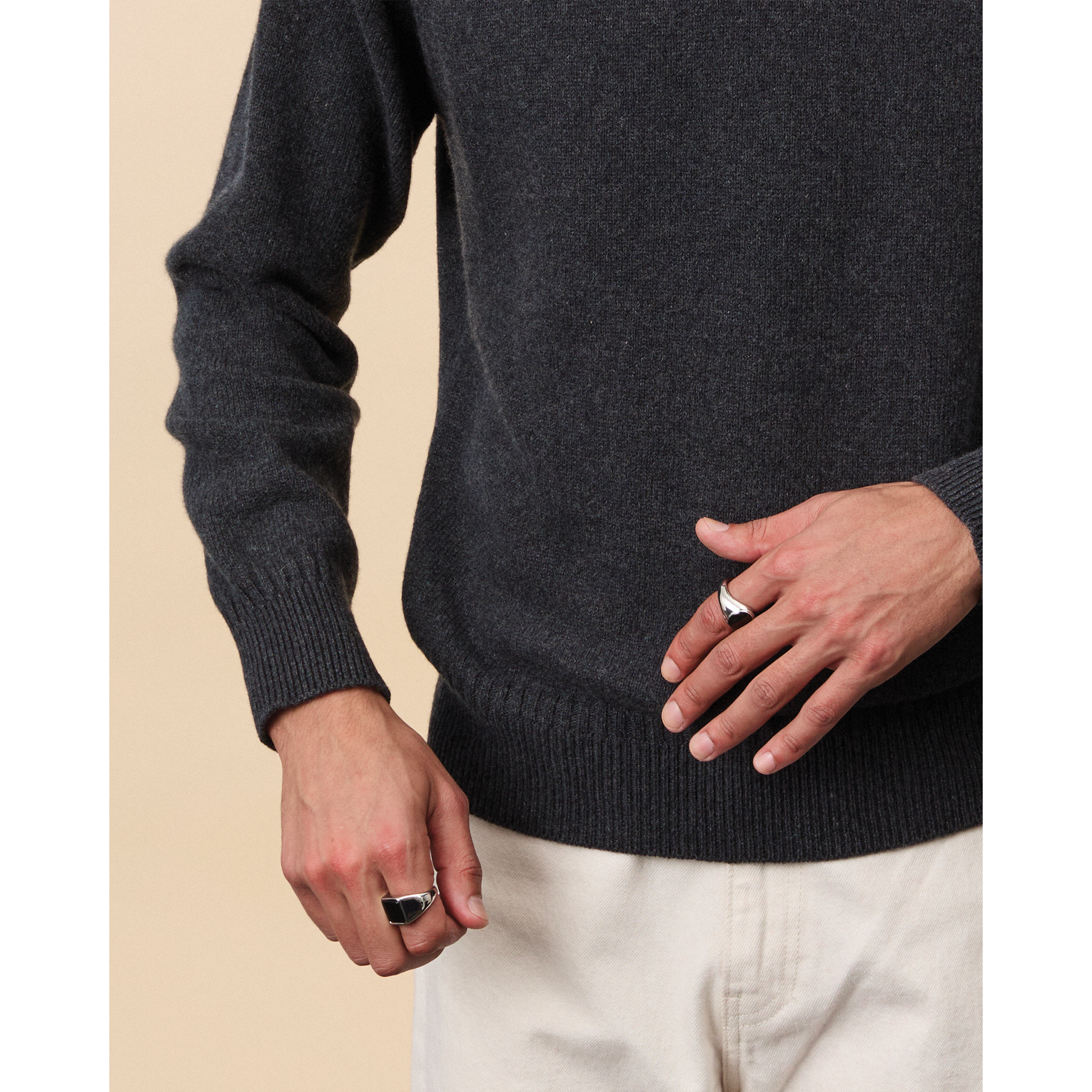 Pull col rond en cachemire Gris foncé Homme