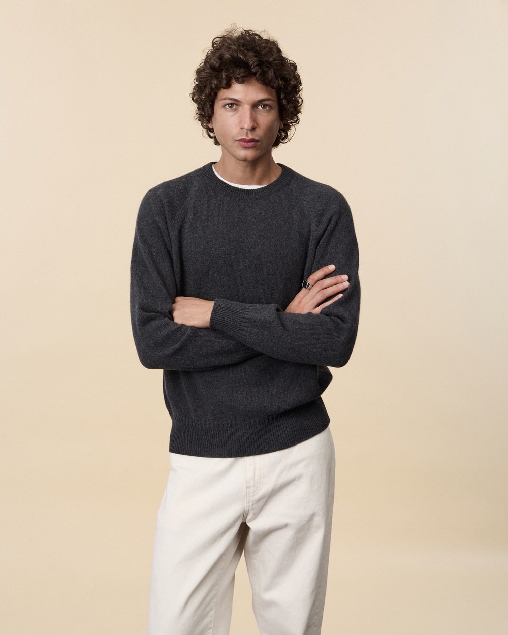 Men's crewneck cashmere sweater in dark gray