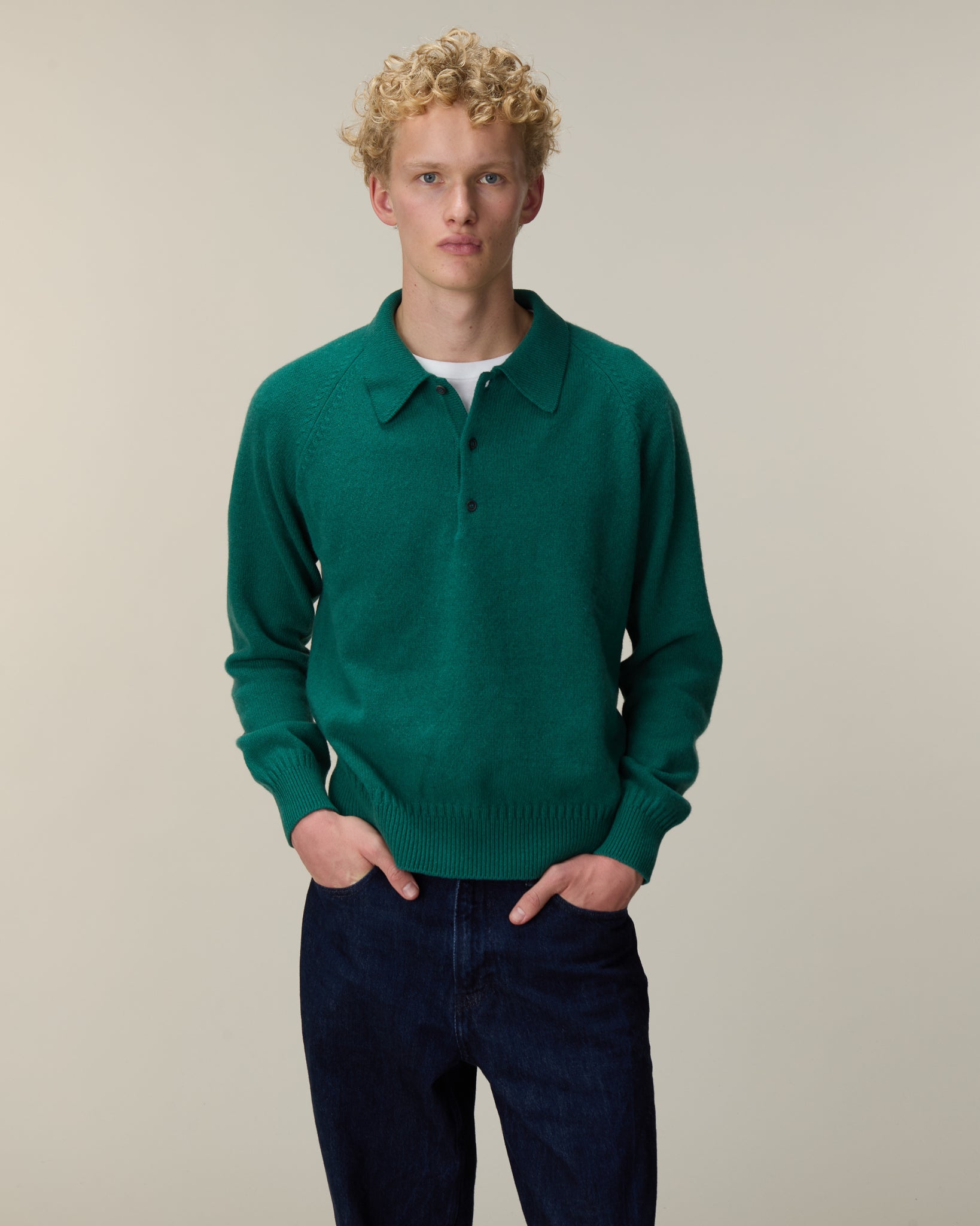 Polo en cachemire Vert Bouteille Homme