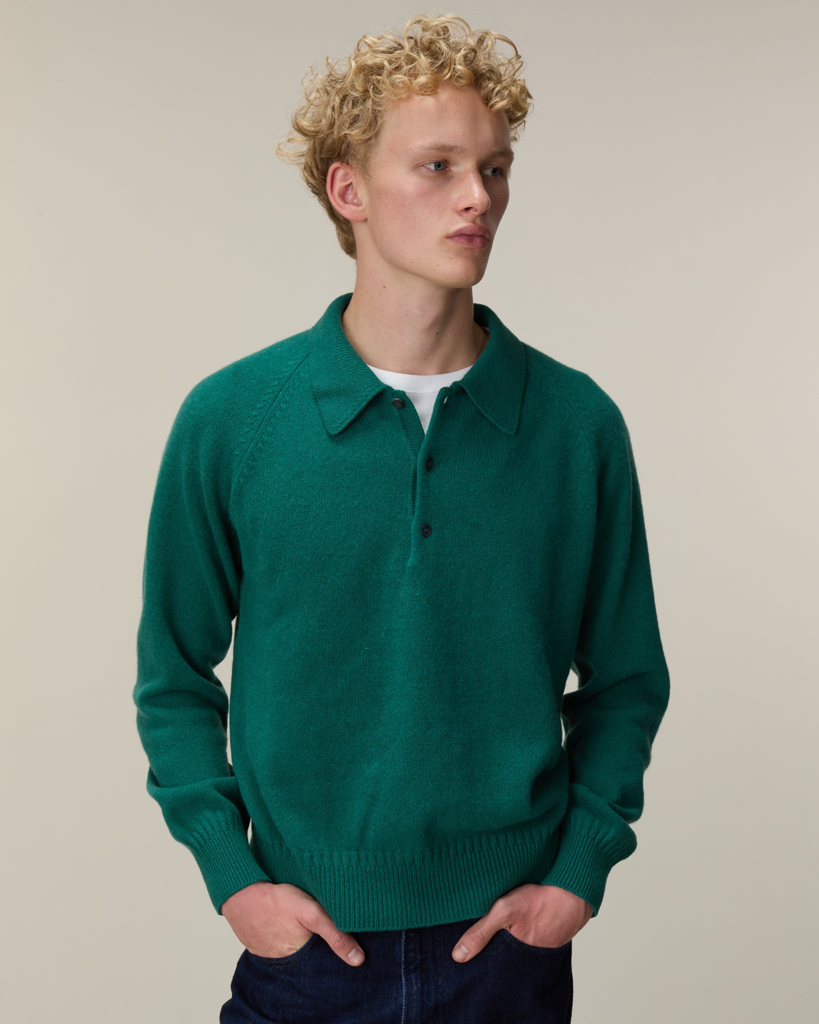 Polo en cachemire Vert Bouteille Homme