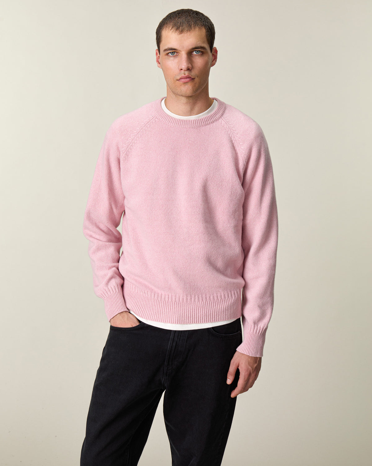 Pull col rond en cachemire Rose Homme