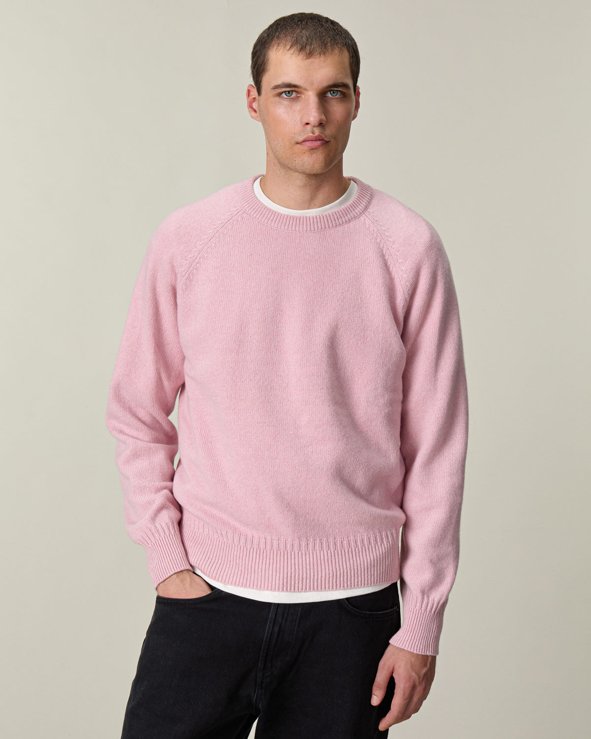Pull col rond en cachemire Rose Homme