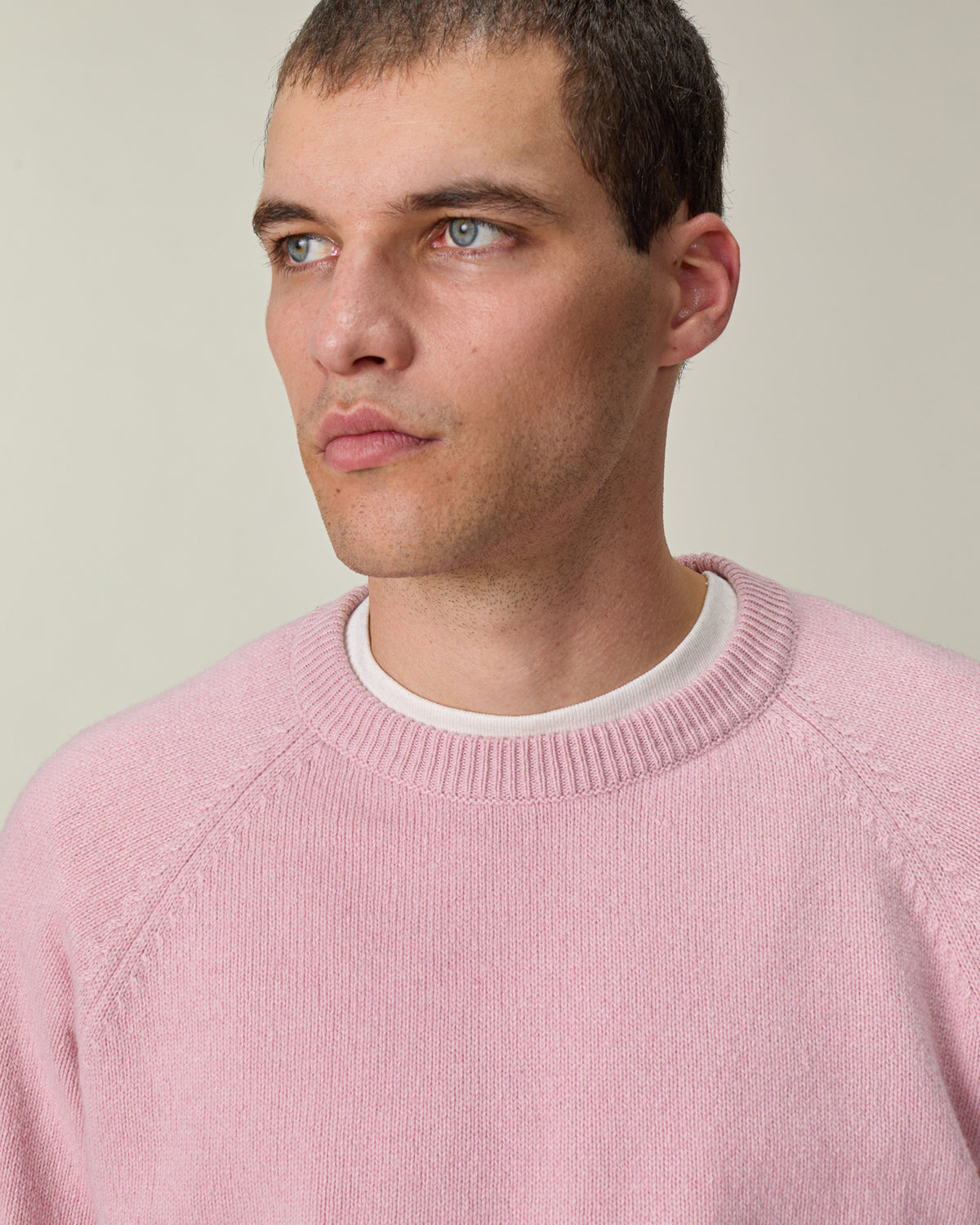 Pull col rond en cachemire Rose Homme