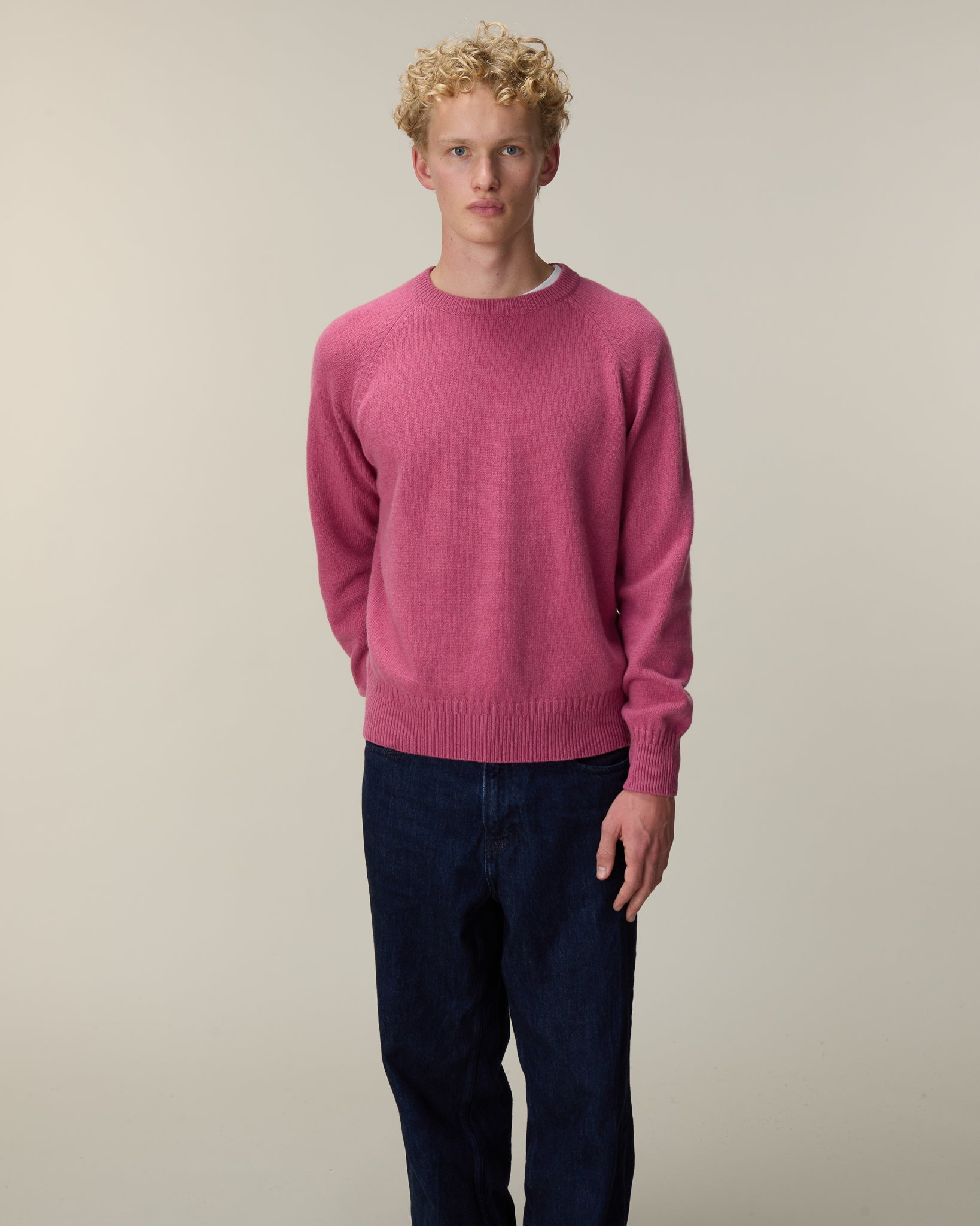 Pull col rond en cachemire Rose Indien Homme