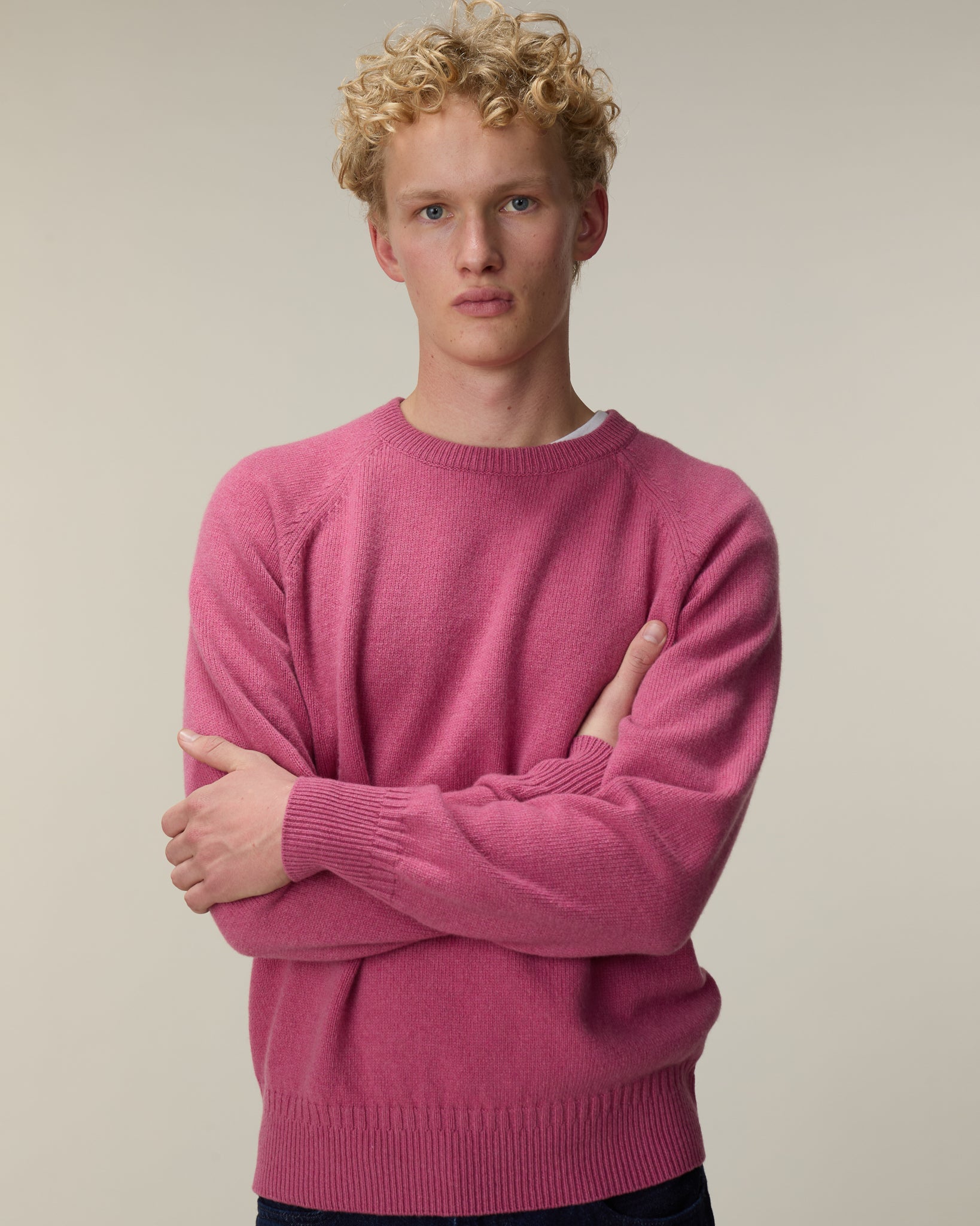 Pull col rond en cachemire Rose Indien Homme
