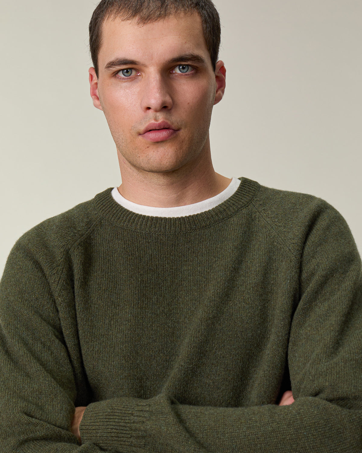 Pull col rond en cachemire Kaki Homme