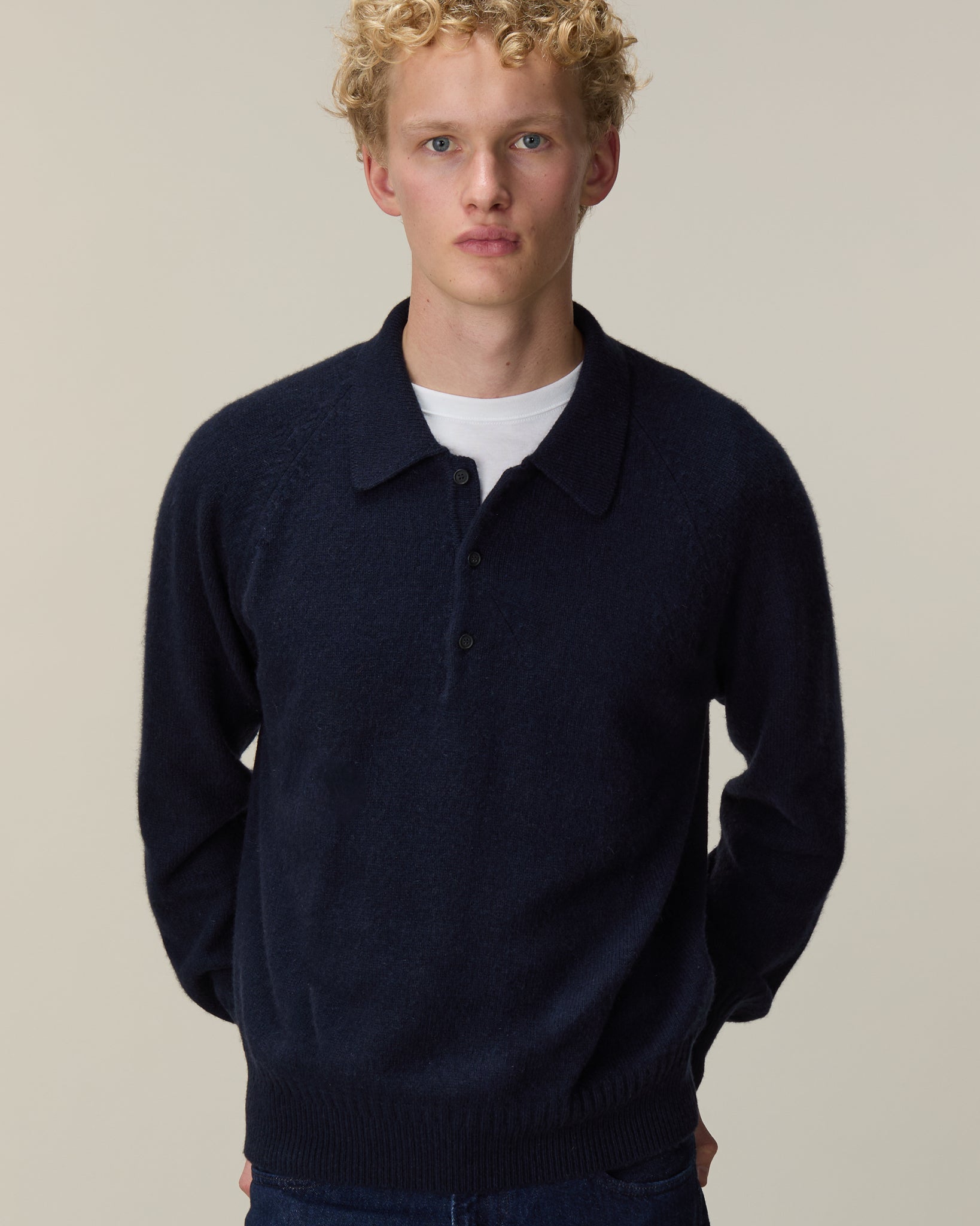 Men's dark navy cashmere polo shirt