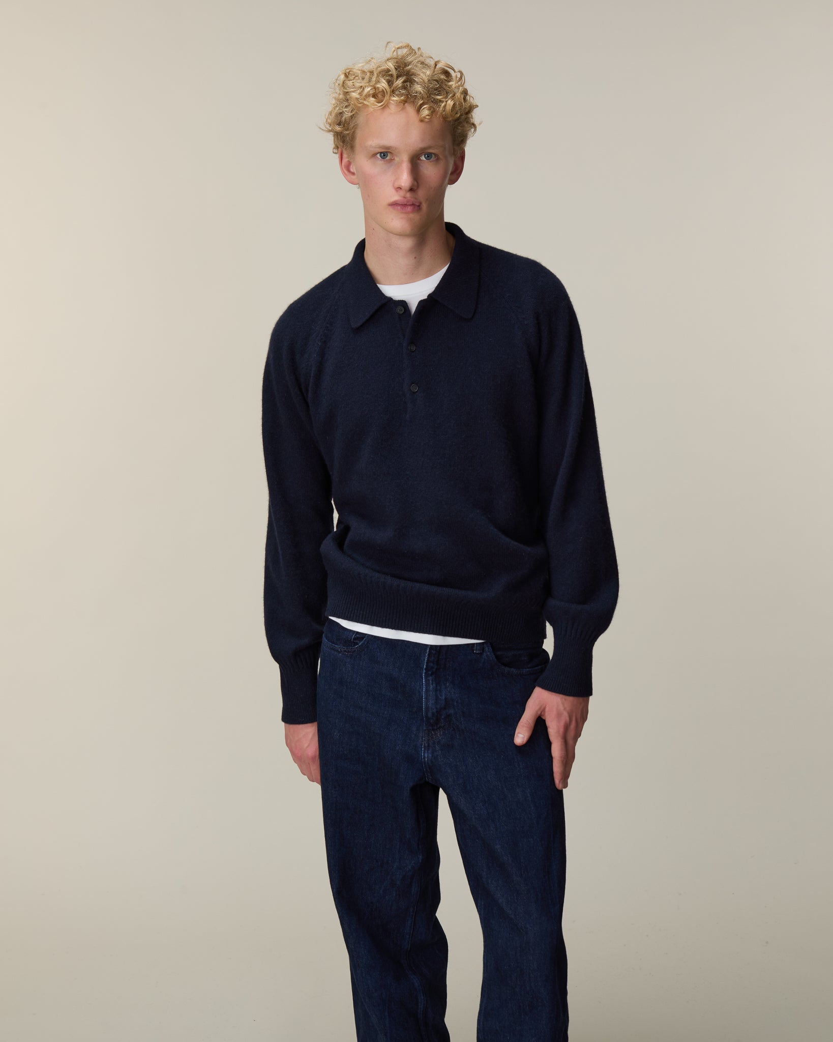 Men's dark navy cashmere polo shirt