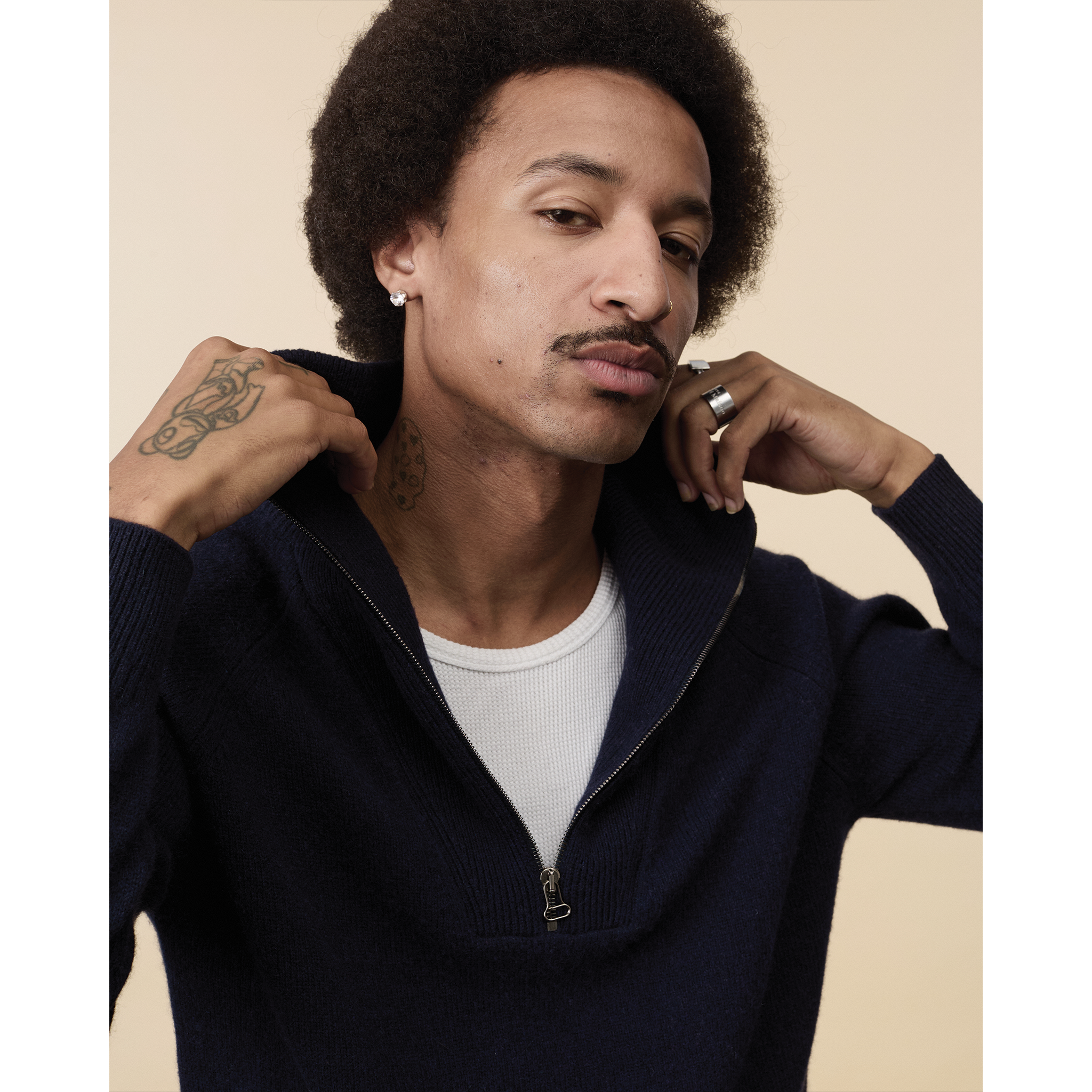 Pull col zippé en cachemire Marine foncé Homme