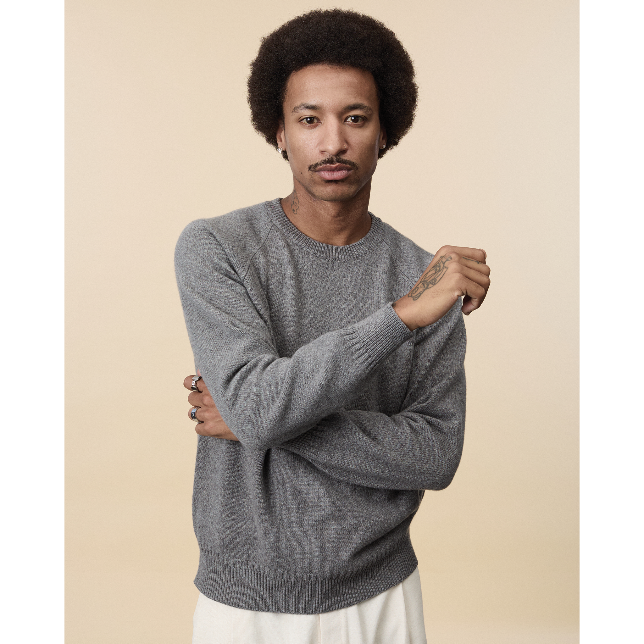 Pull col rond en cachemire Gris Homme