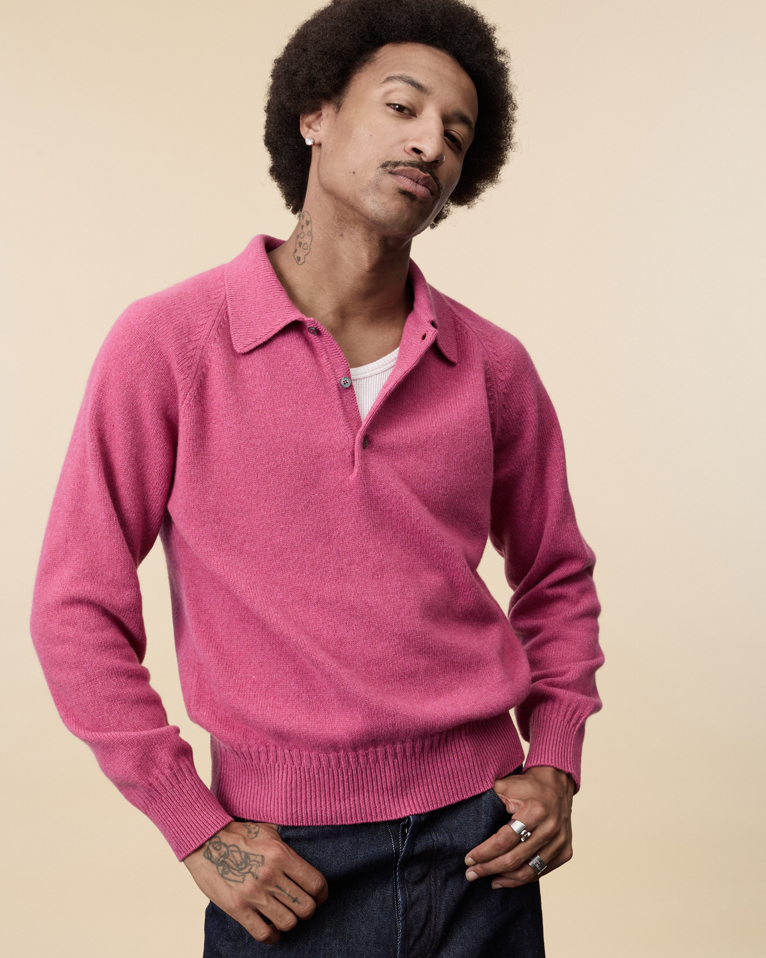 Men's Indian Pink cashmere polo