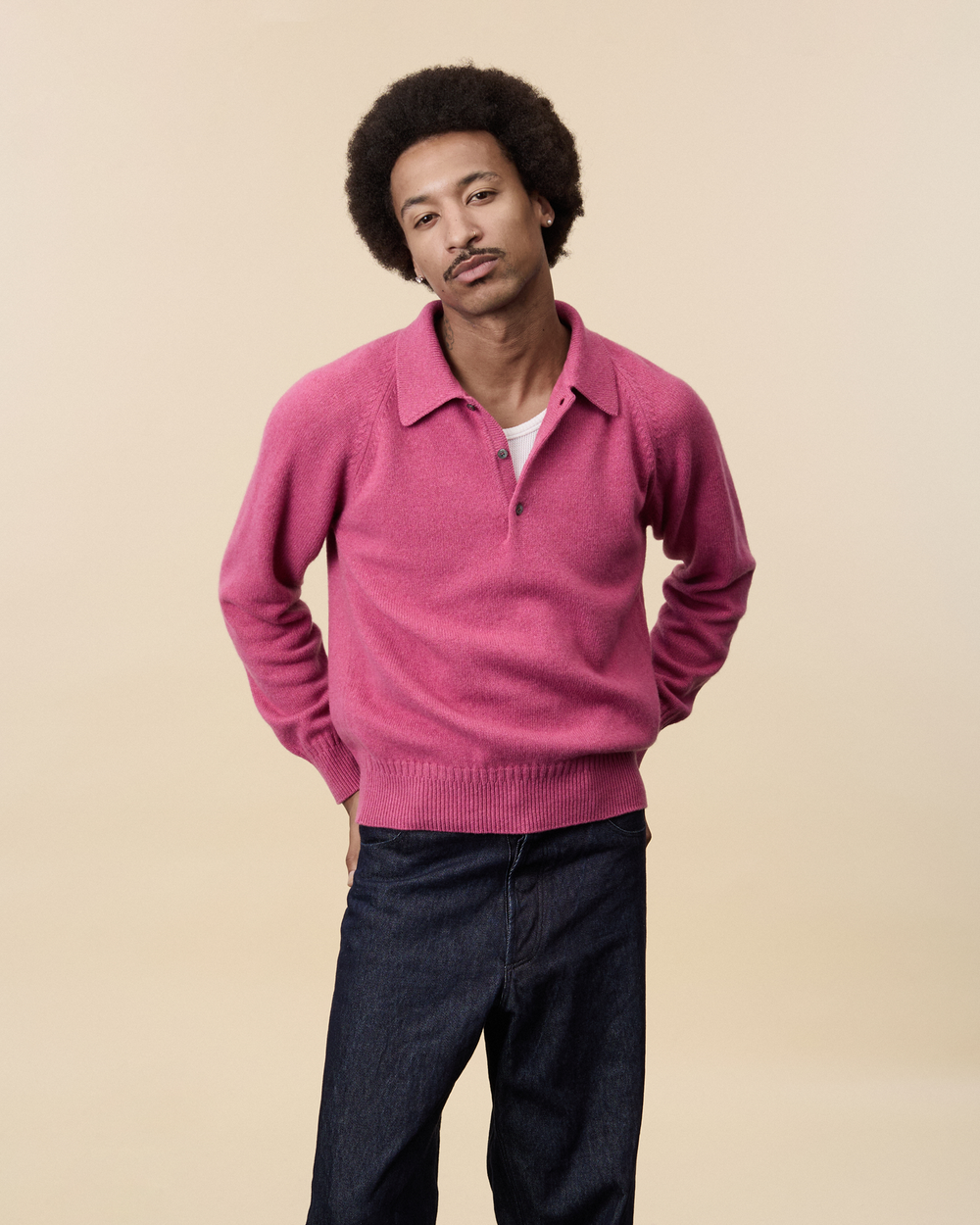 Men's Indian Pink cashmere polo