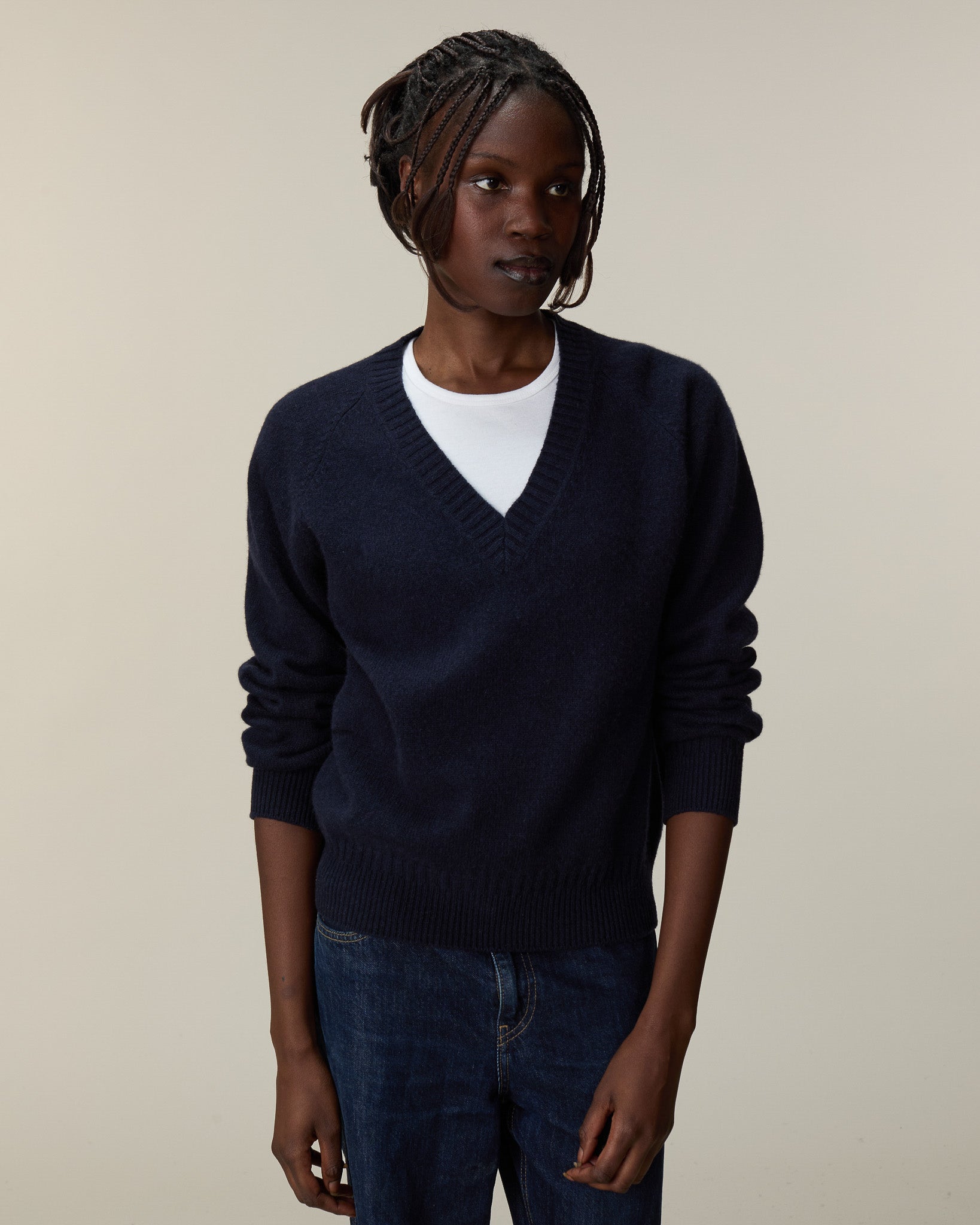 Women's navy cashmere V-neck