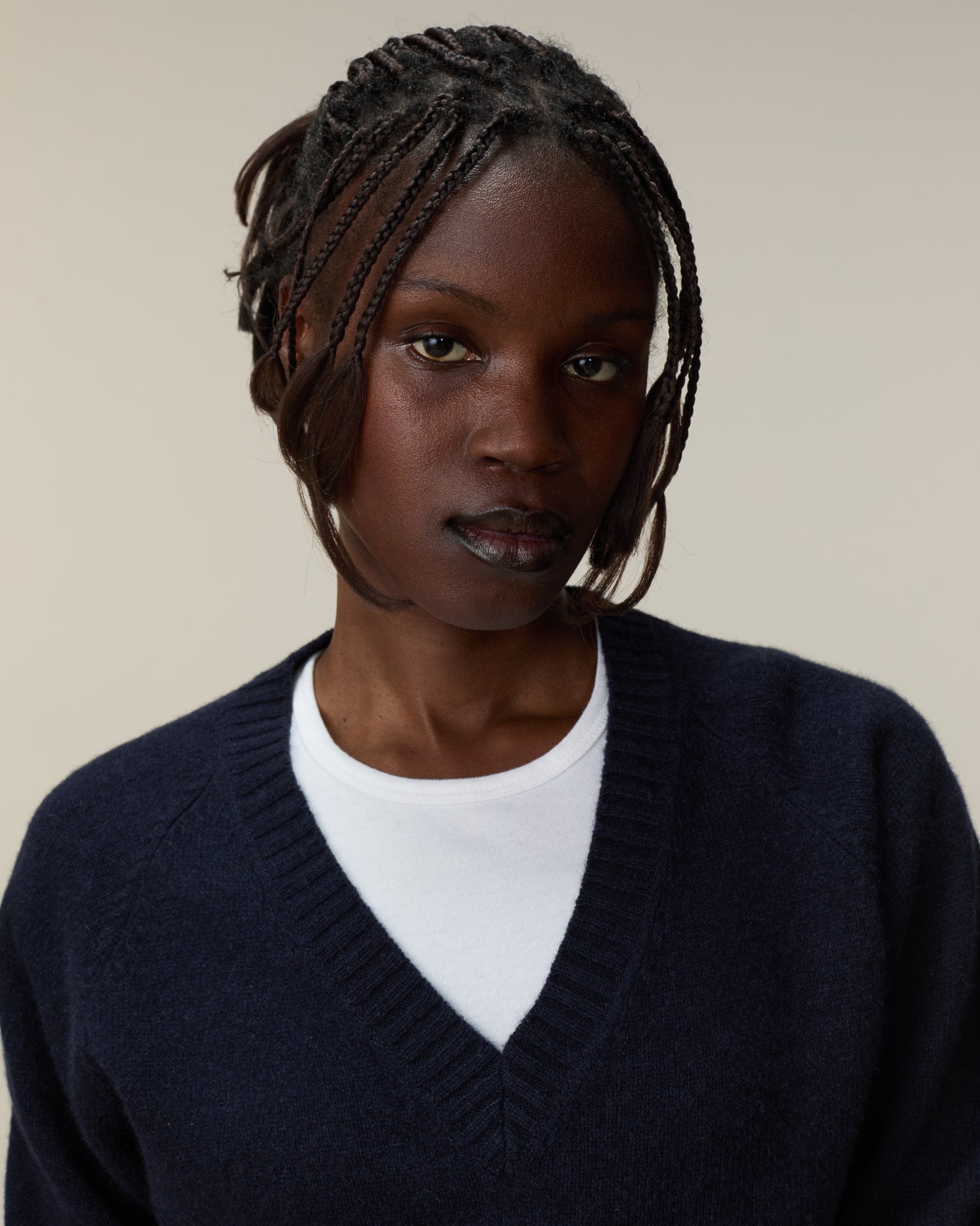 Women's navy cashmere V-neck