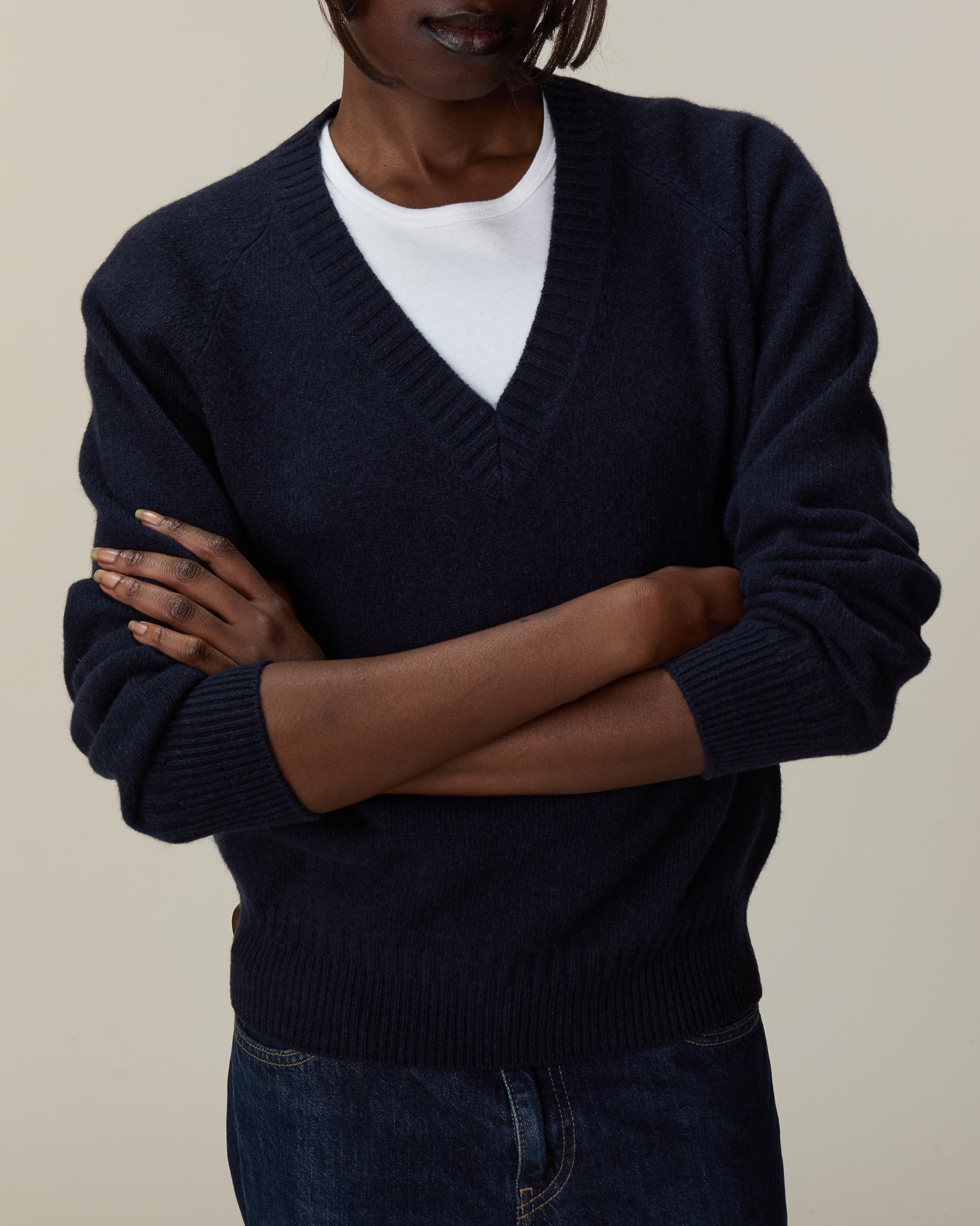 Women's navy cashmere V-neck