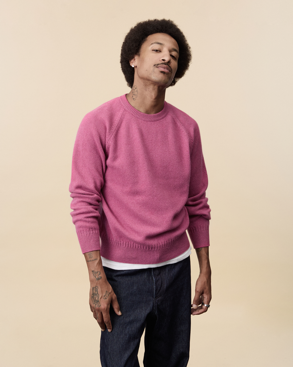 Pull col rond en cachemire Rose Indien Homme