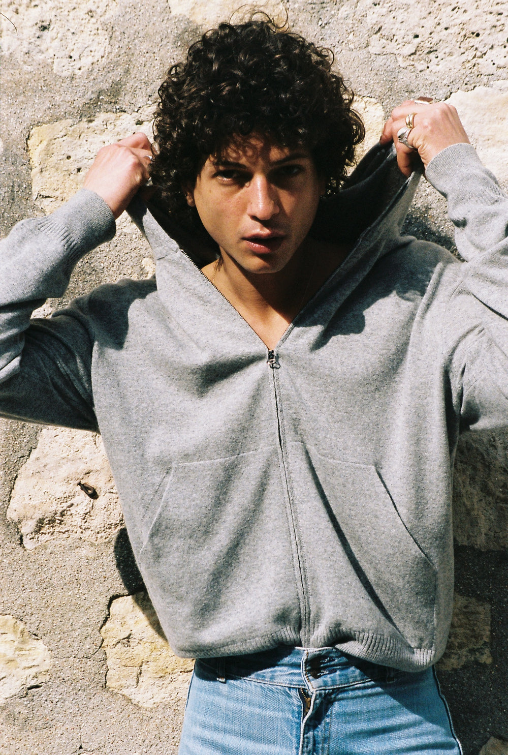 Light gray cashmere hoodie for men
