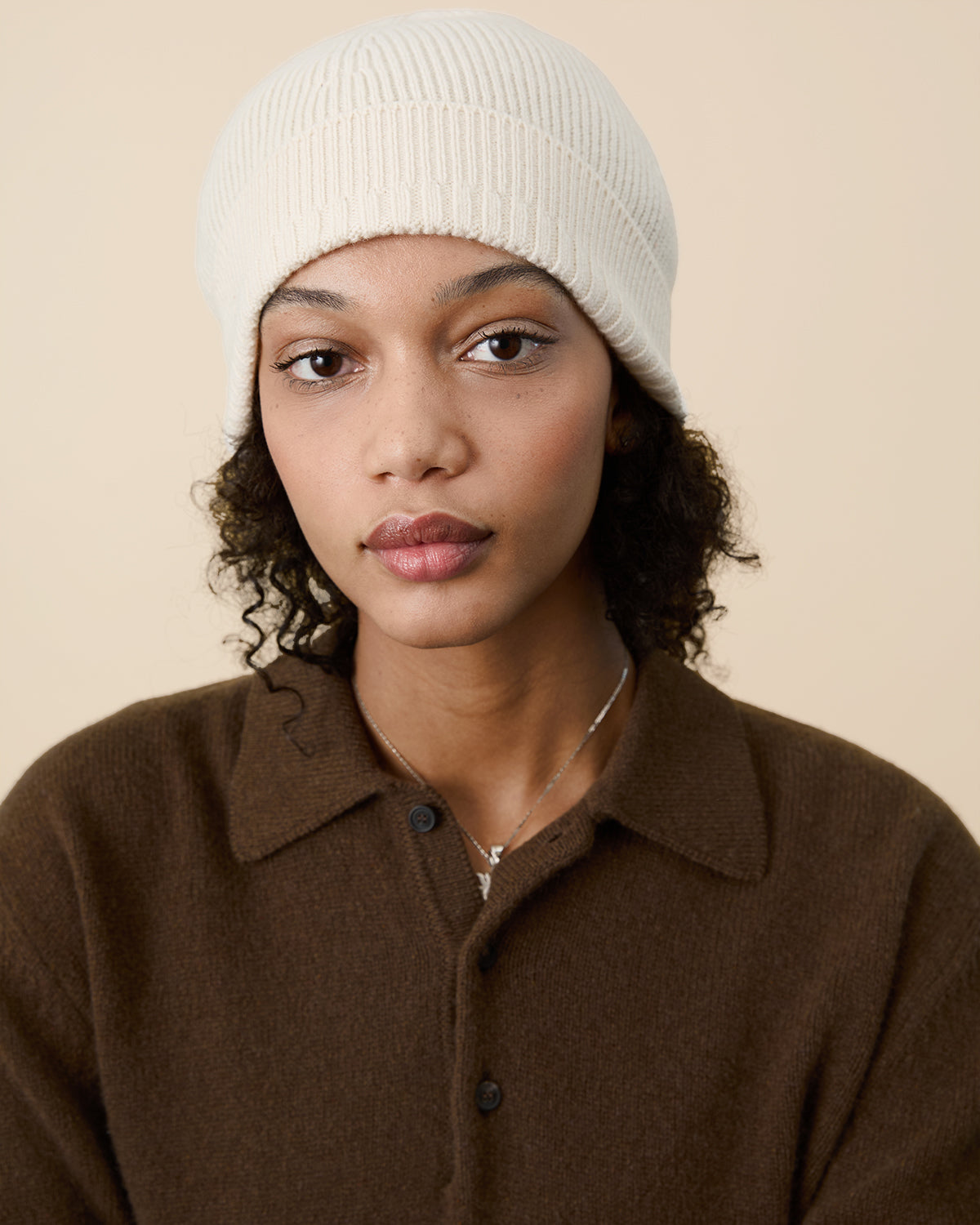 Bonnet en cachemire Blanc Cassé Femme