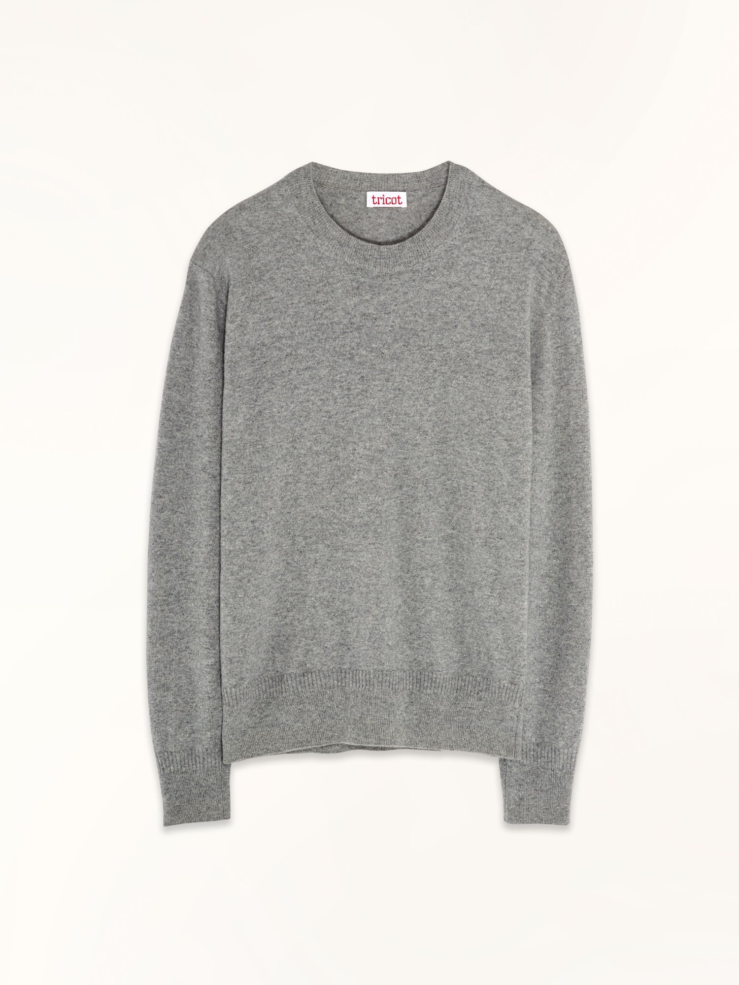 Pull col rond cachemire léger Gris clair femme