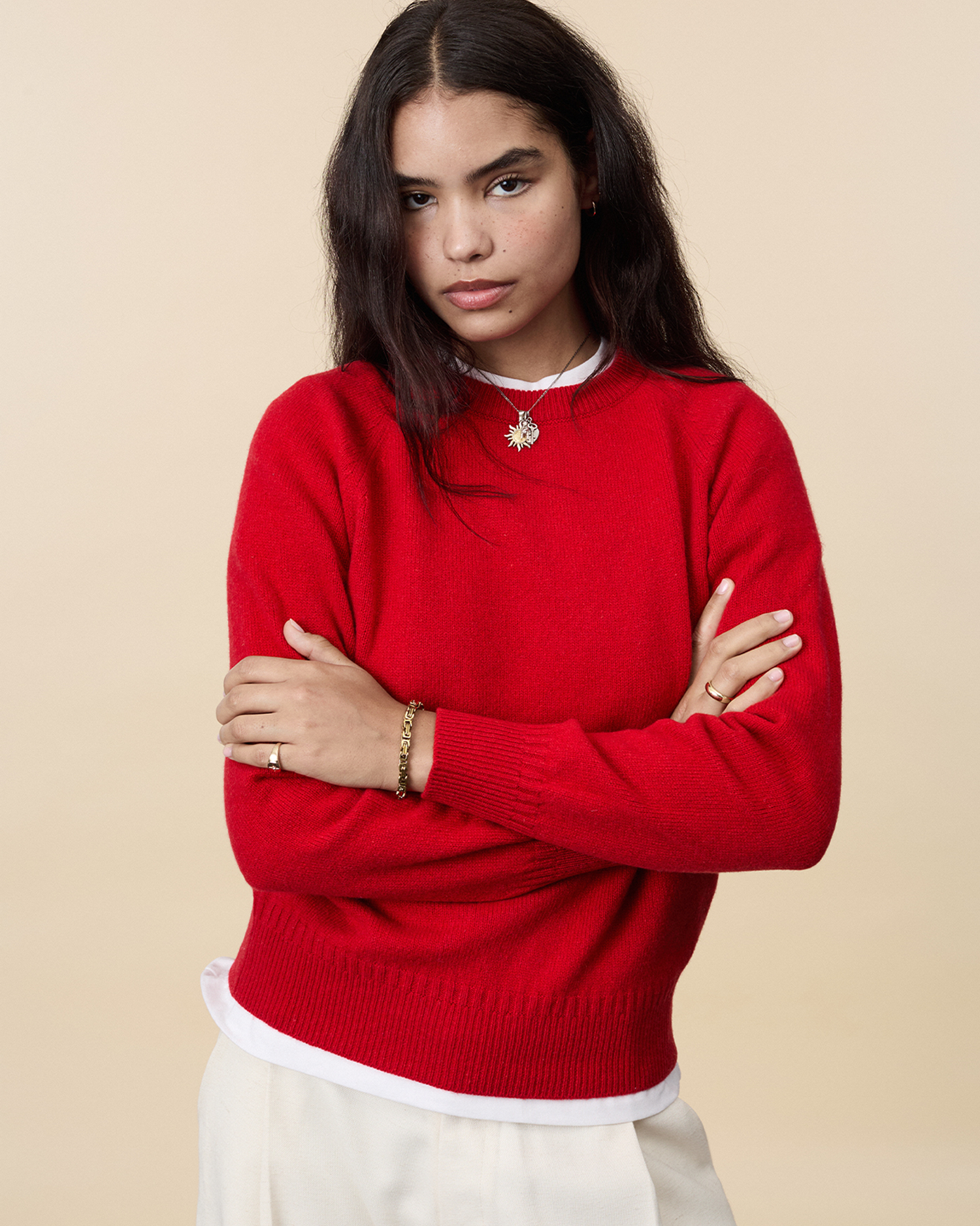 Pull col rond en cachemire Rouge Femme