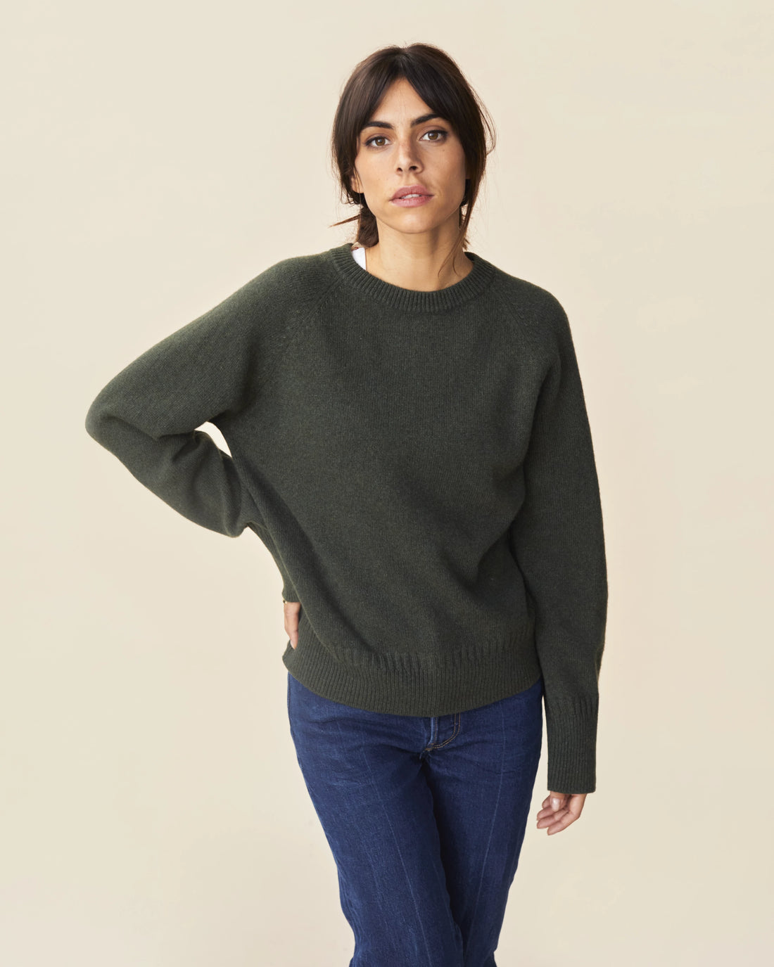 Women's Khaki Crewneck cashmere sweater